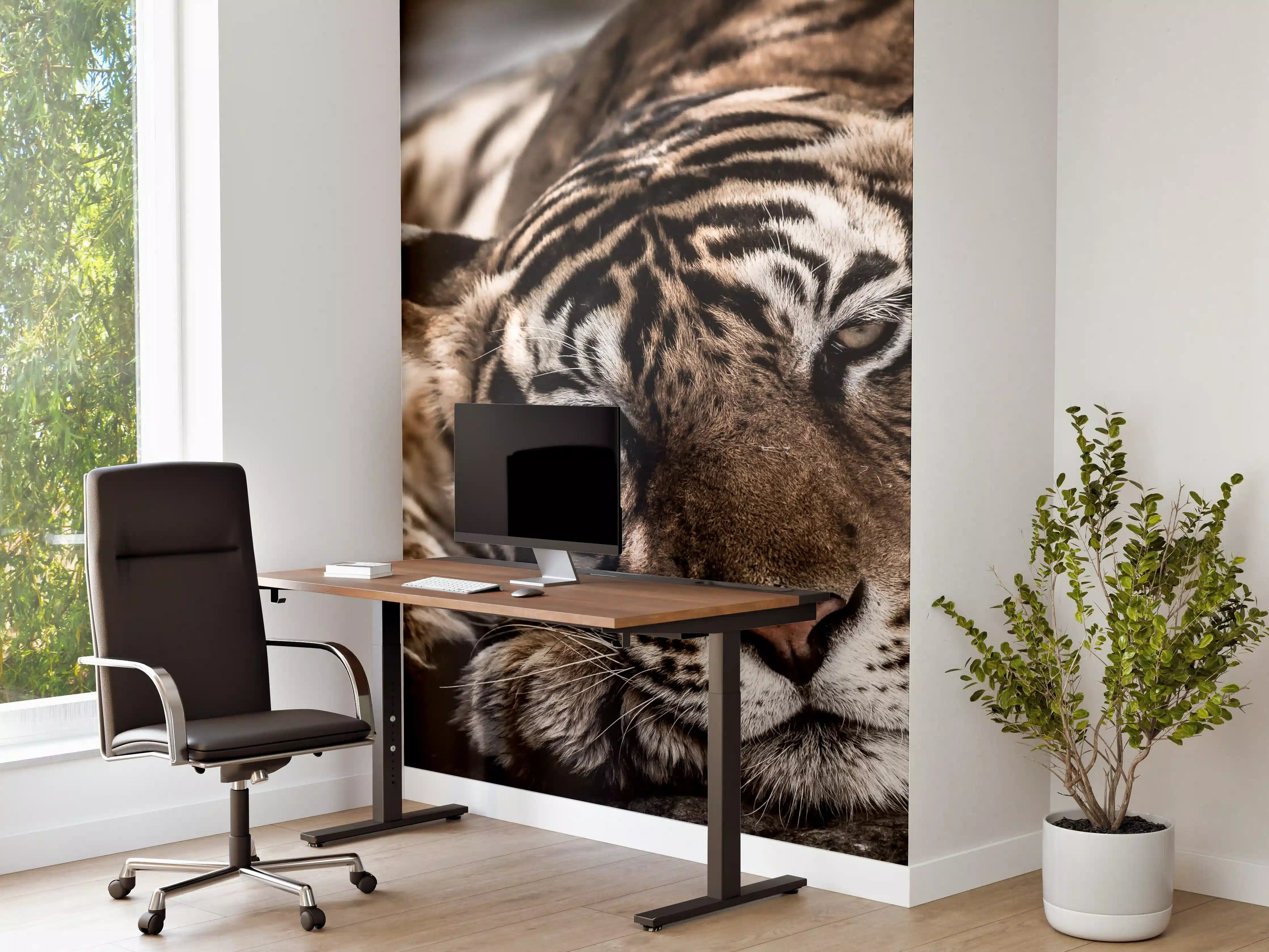 Büro Wandgestaltung - Grauer Tiger in stiller Eleganz