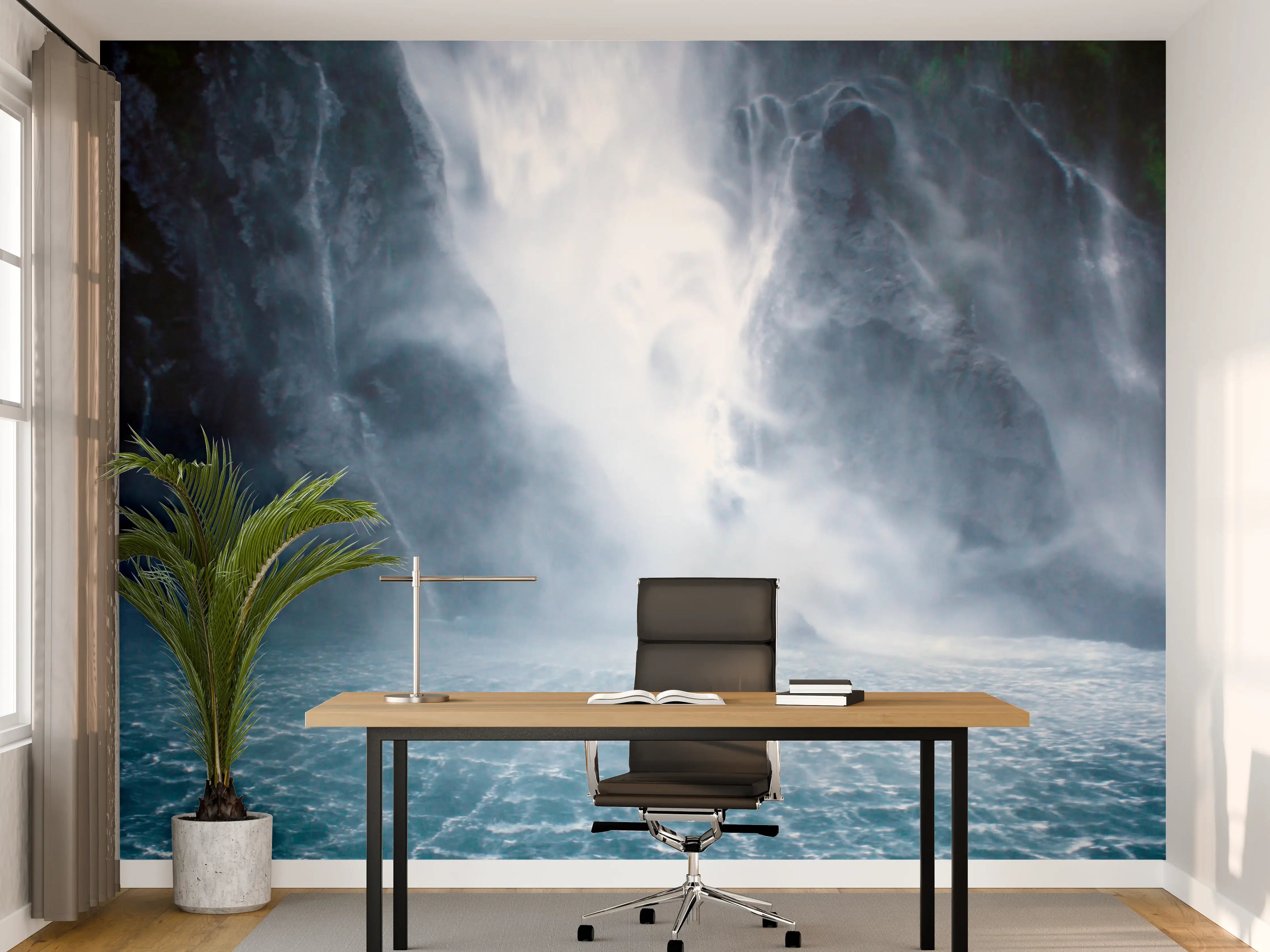 Büro Wandgestaltung - Grauer Wasserfall im Blau