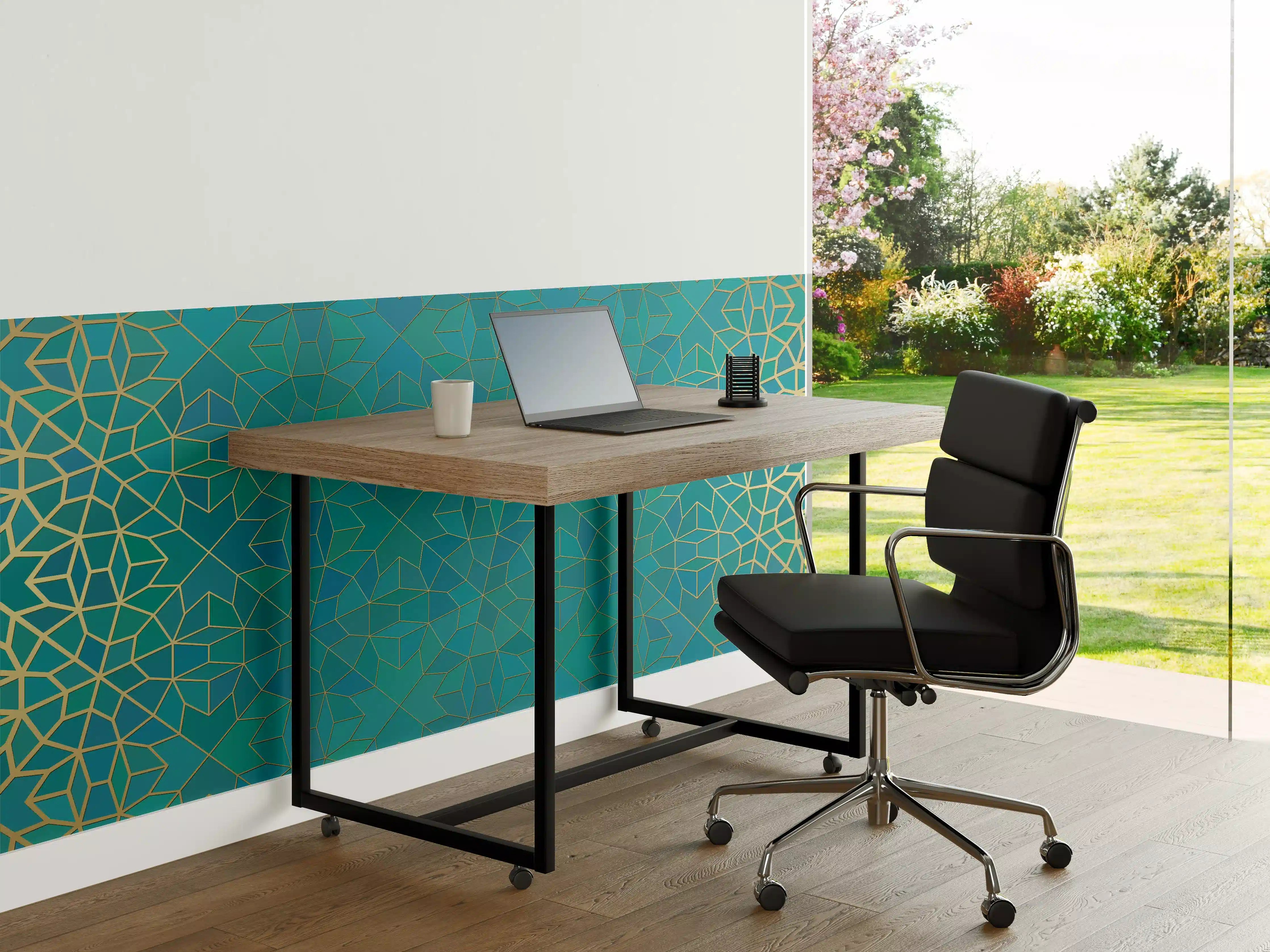 Büro Wandgestaltung - Graues Türkis mit Goldakzenten