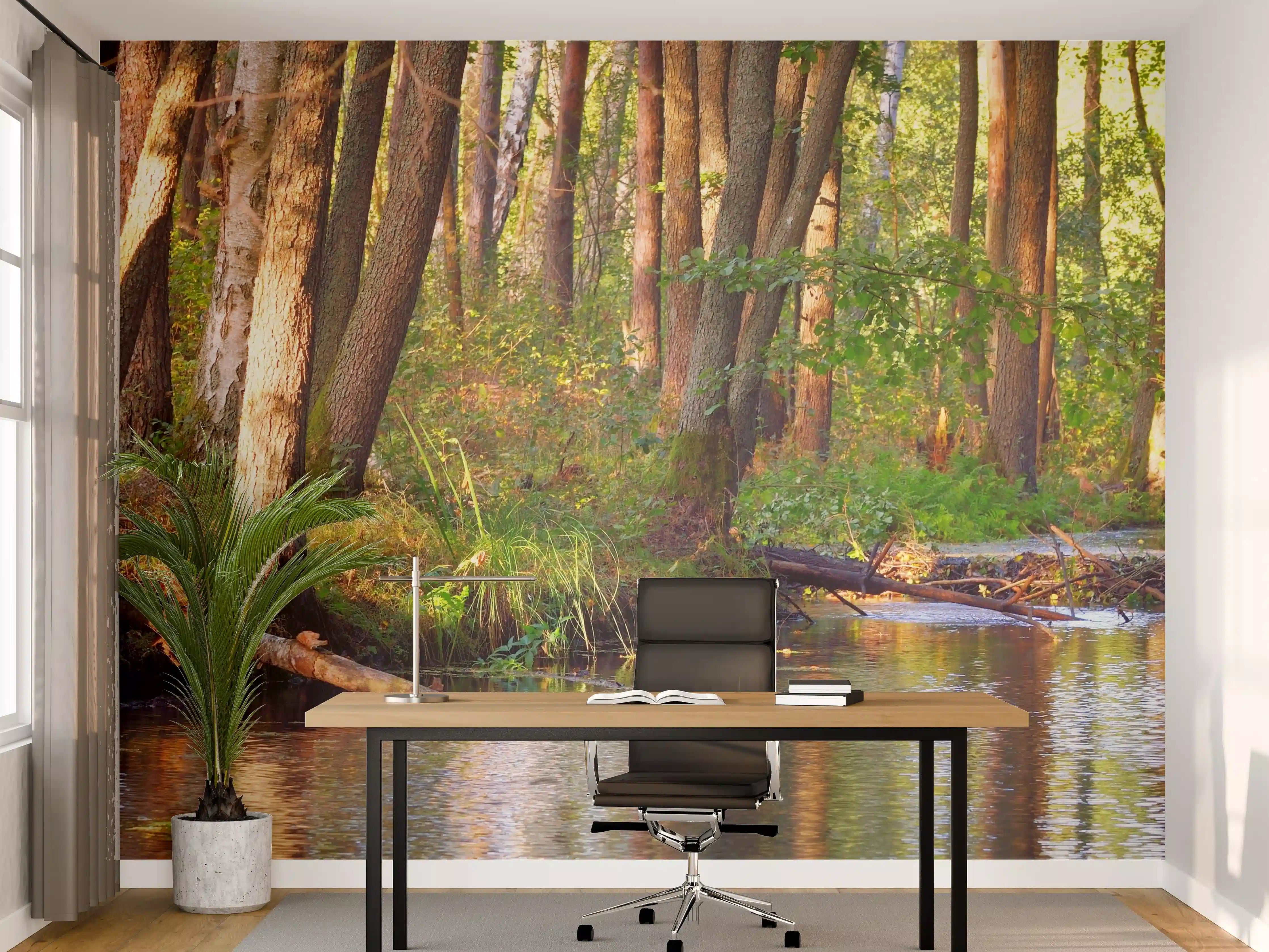 Büro Wandgestaltung - Grauweisse Flussidylle
