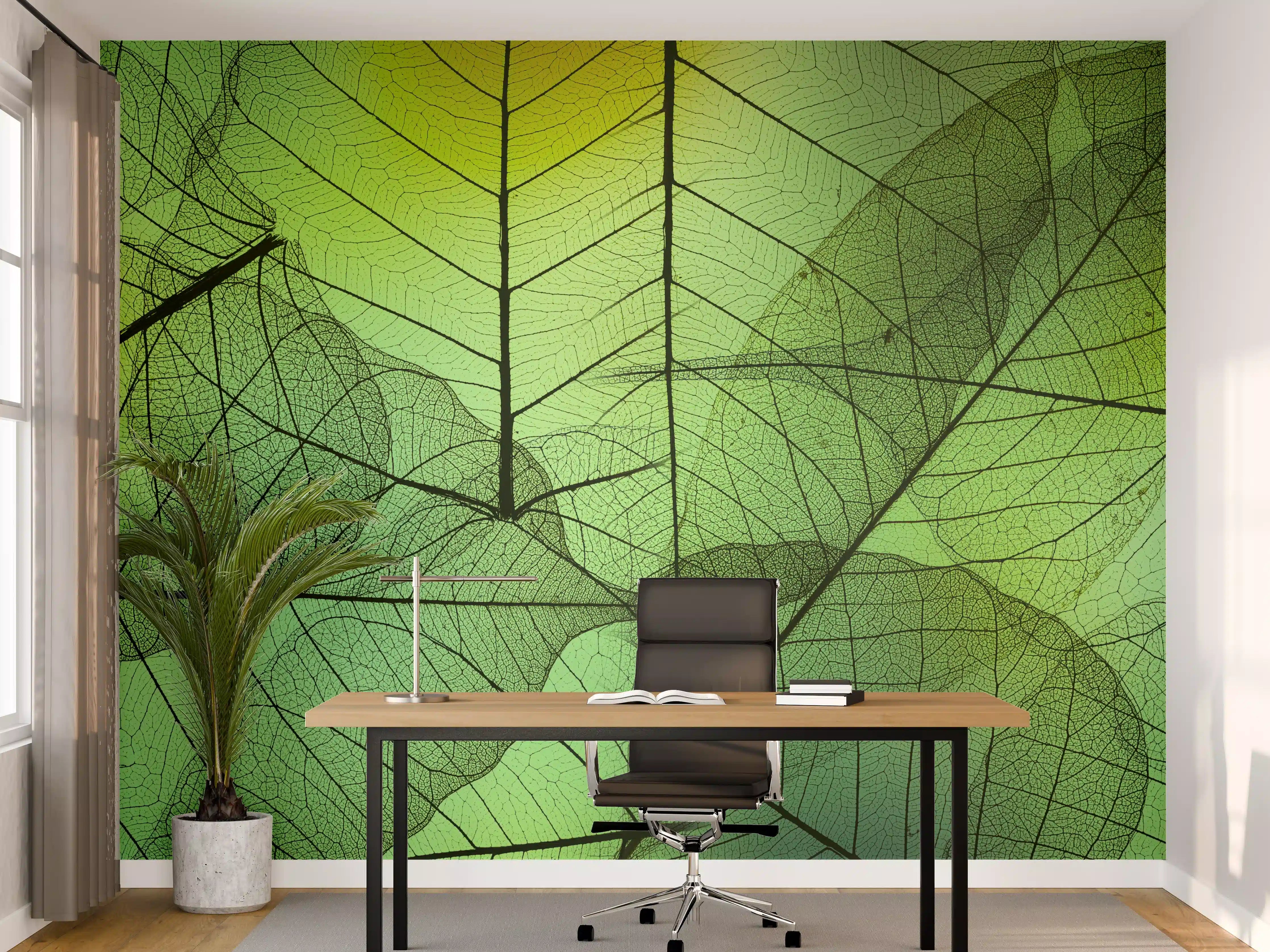Büro Wandgestaltung - Grün-Gelbe Blattstruktur Makro