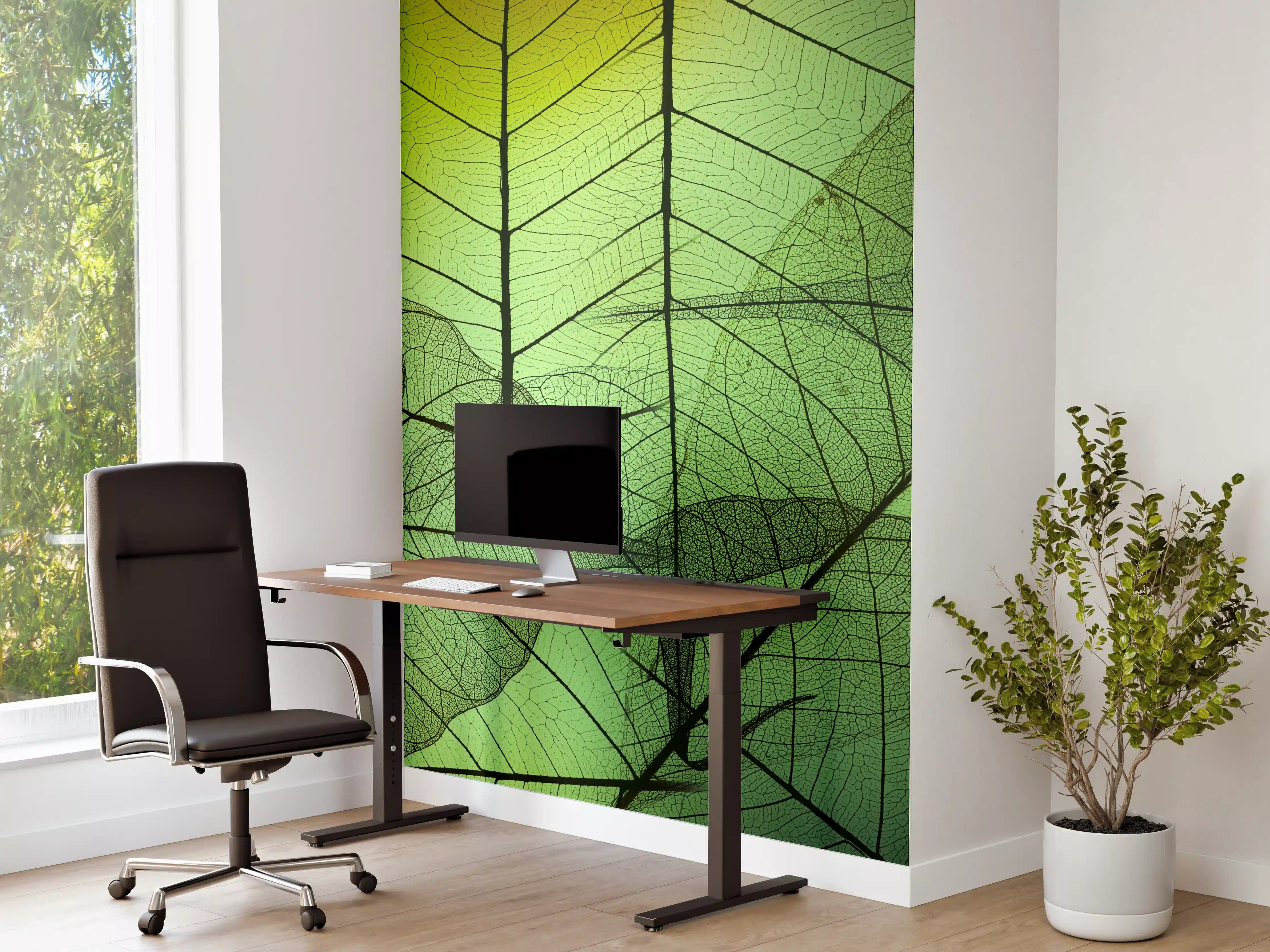Büro Wandgestaltung - Grün-Gelbe Blattstruktur Makro