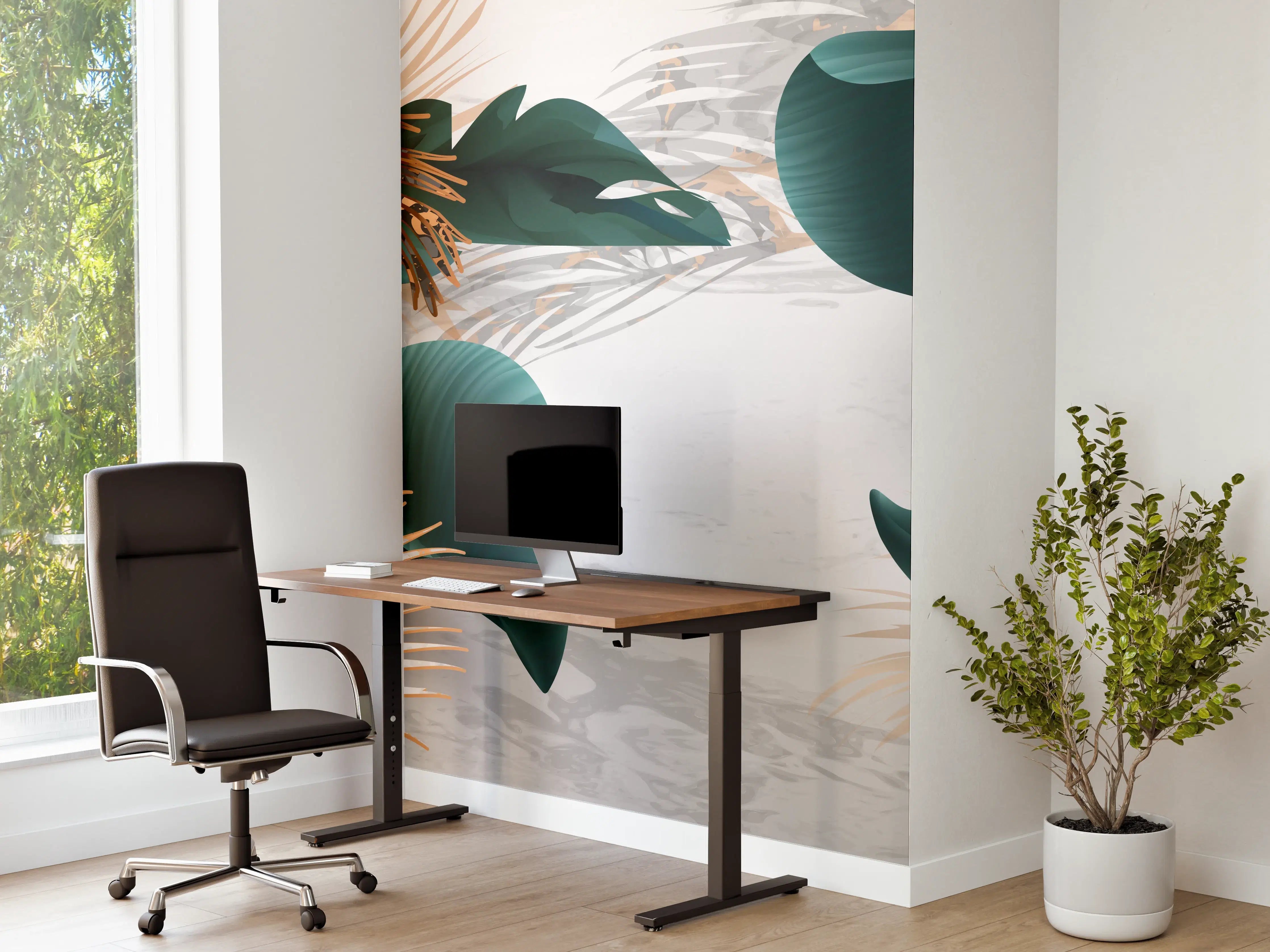 Büro Wandgestaltung - Grün-Goldene Pflanzenmusterung