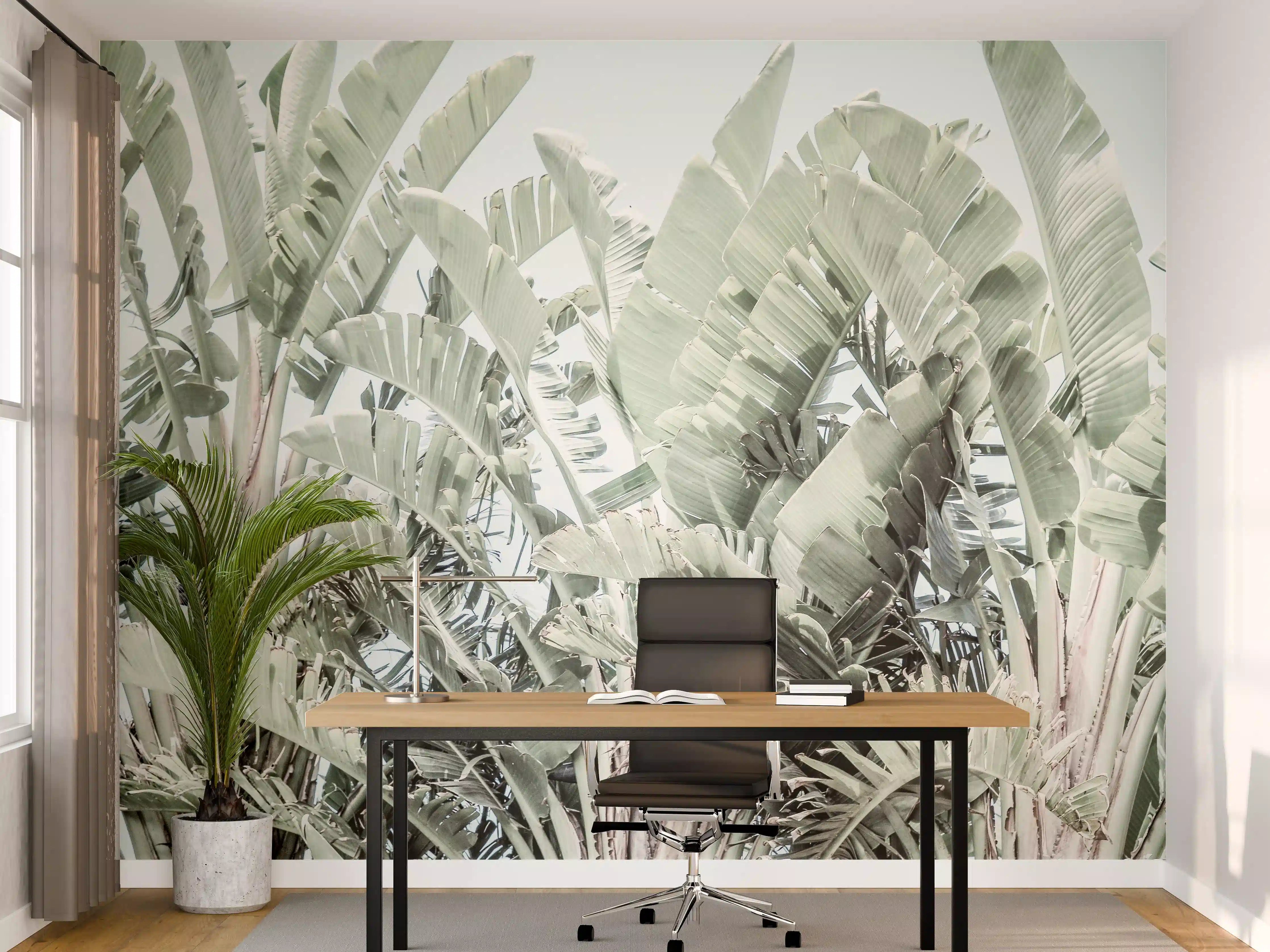 Büro Wandgestaltung - Grün-Weiße Palmenblätter
