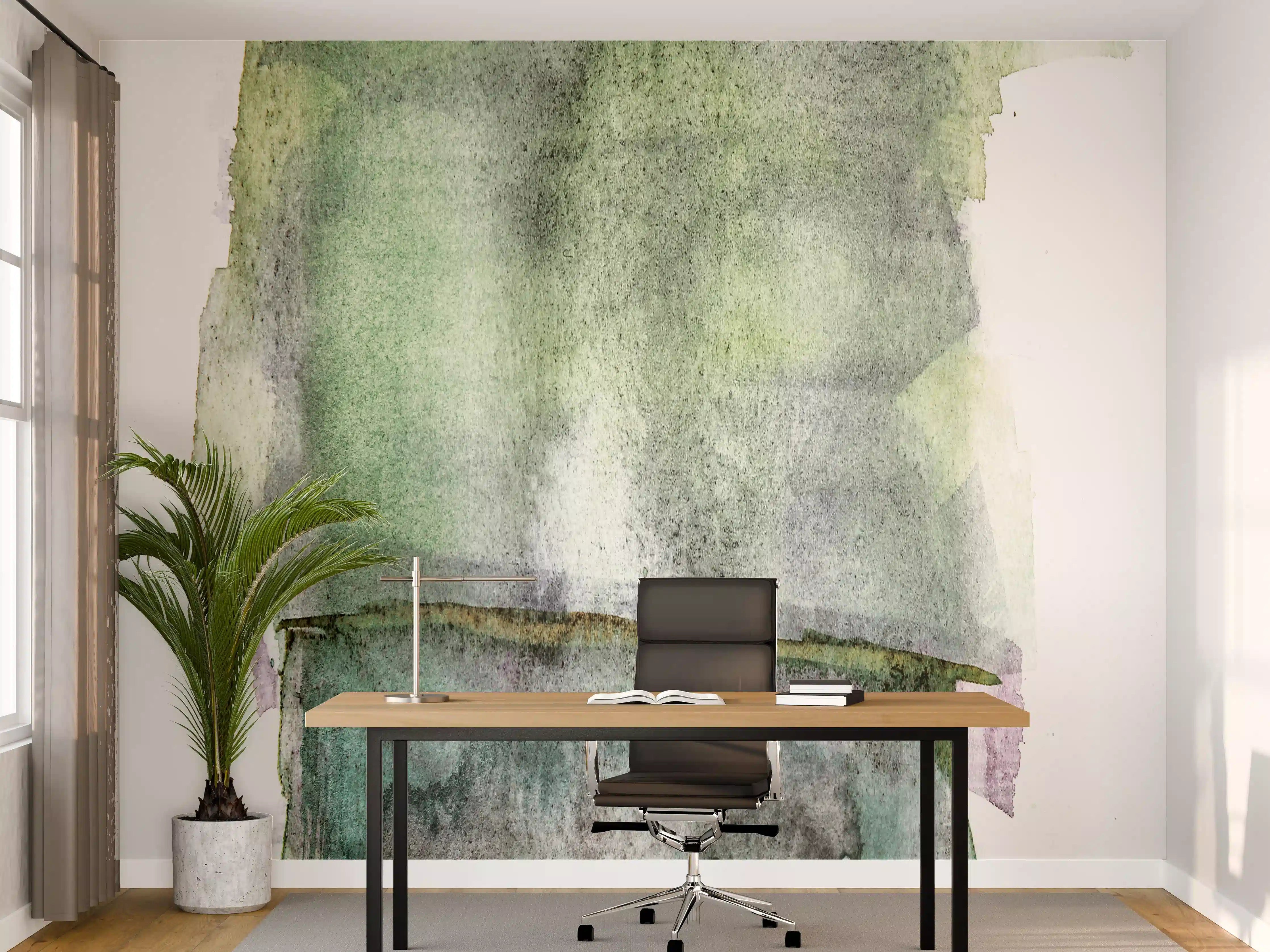 Büro Wandgestaltung - Grün-weiße Aquarellmalerei