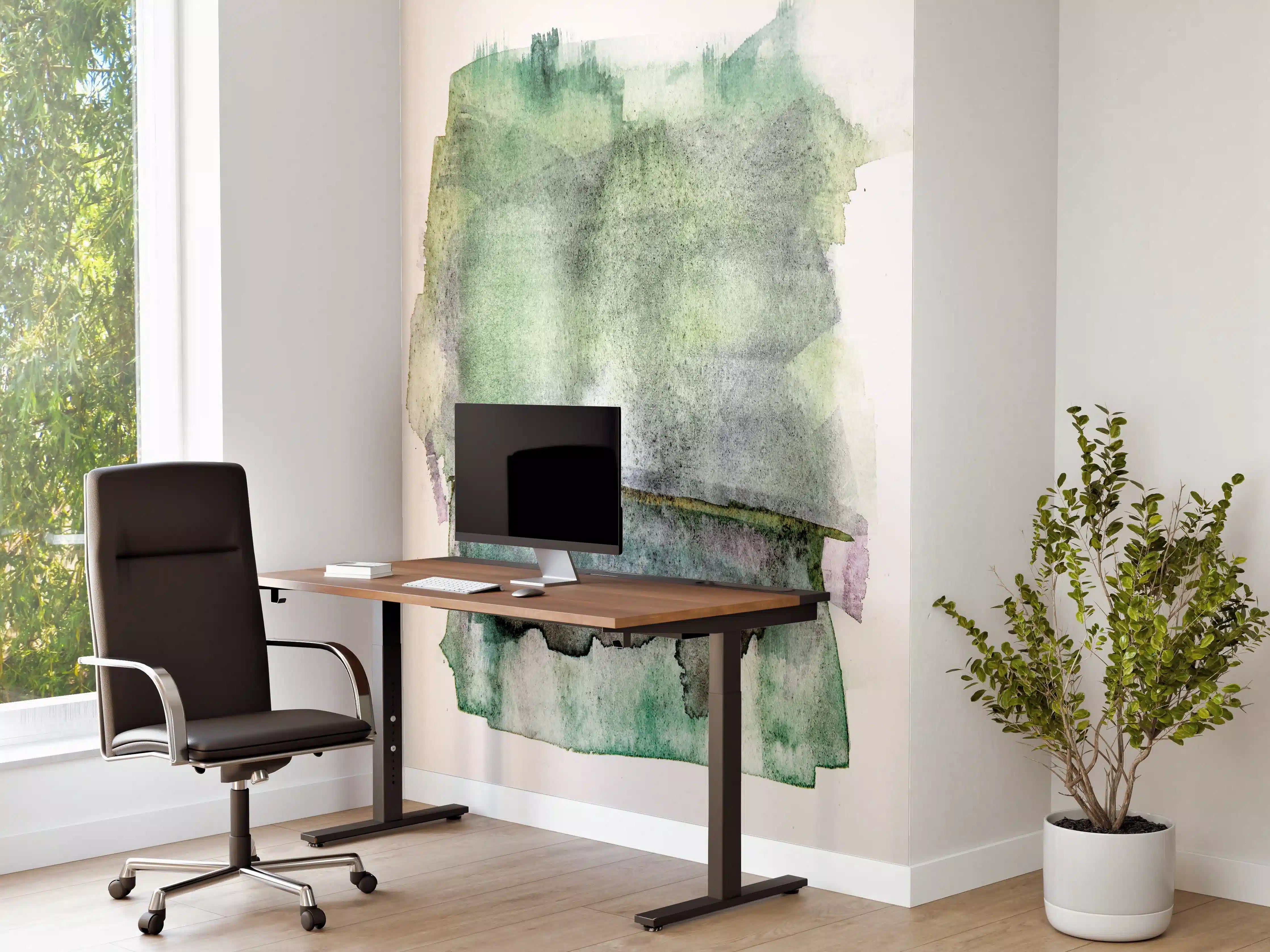Büro Wandgestaltung - Grün-weiße Aquarellmalerei