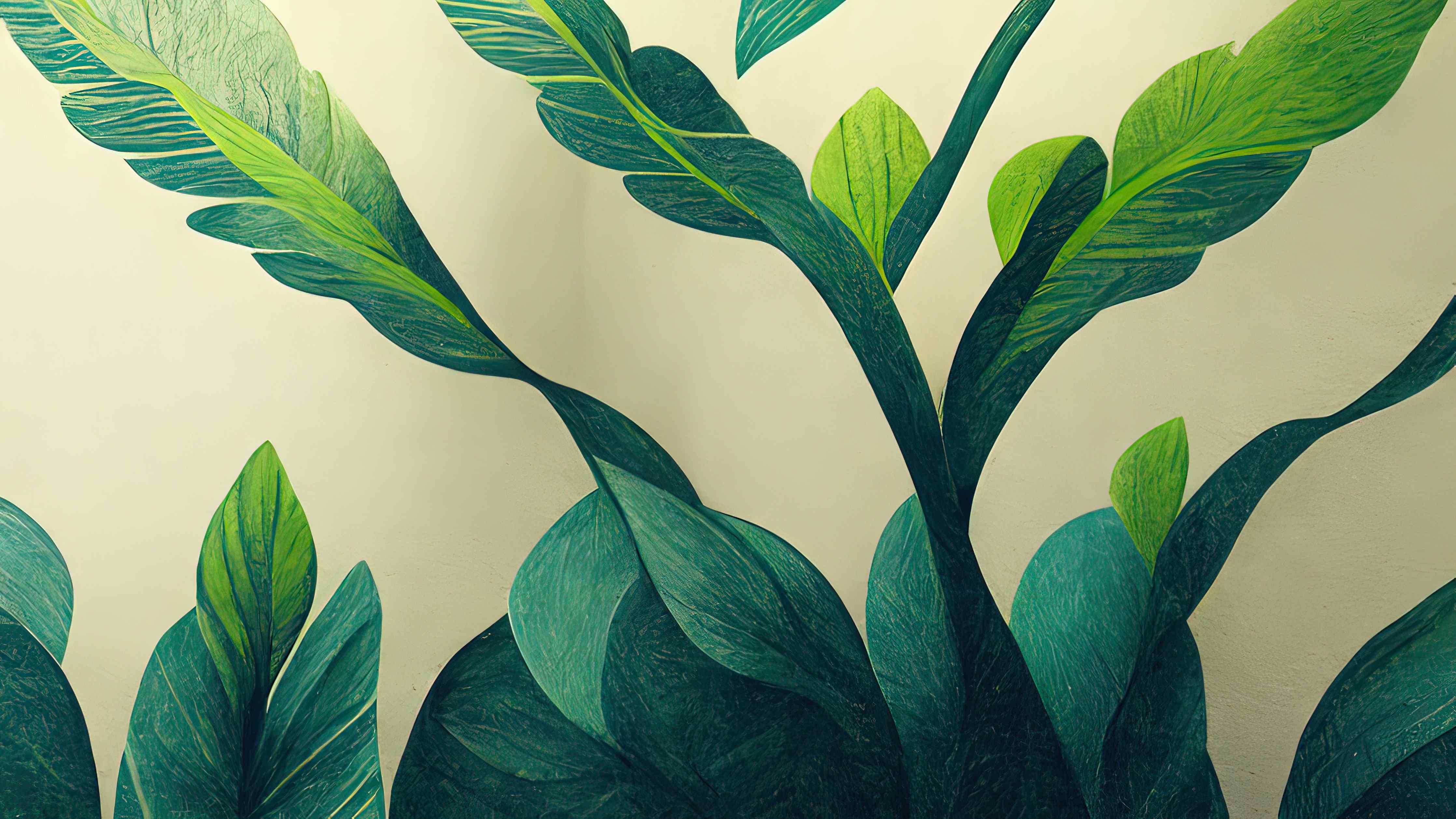 Büro Wandgestaltung-Grüne Blätter Wanddesign mit Botanischem Flair