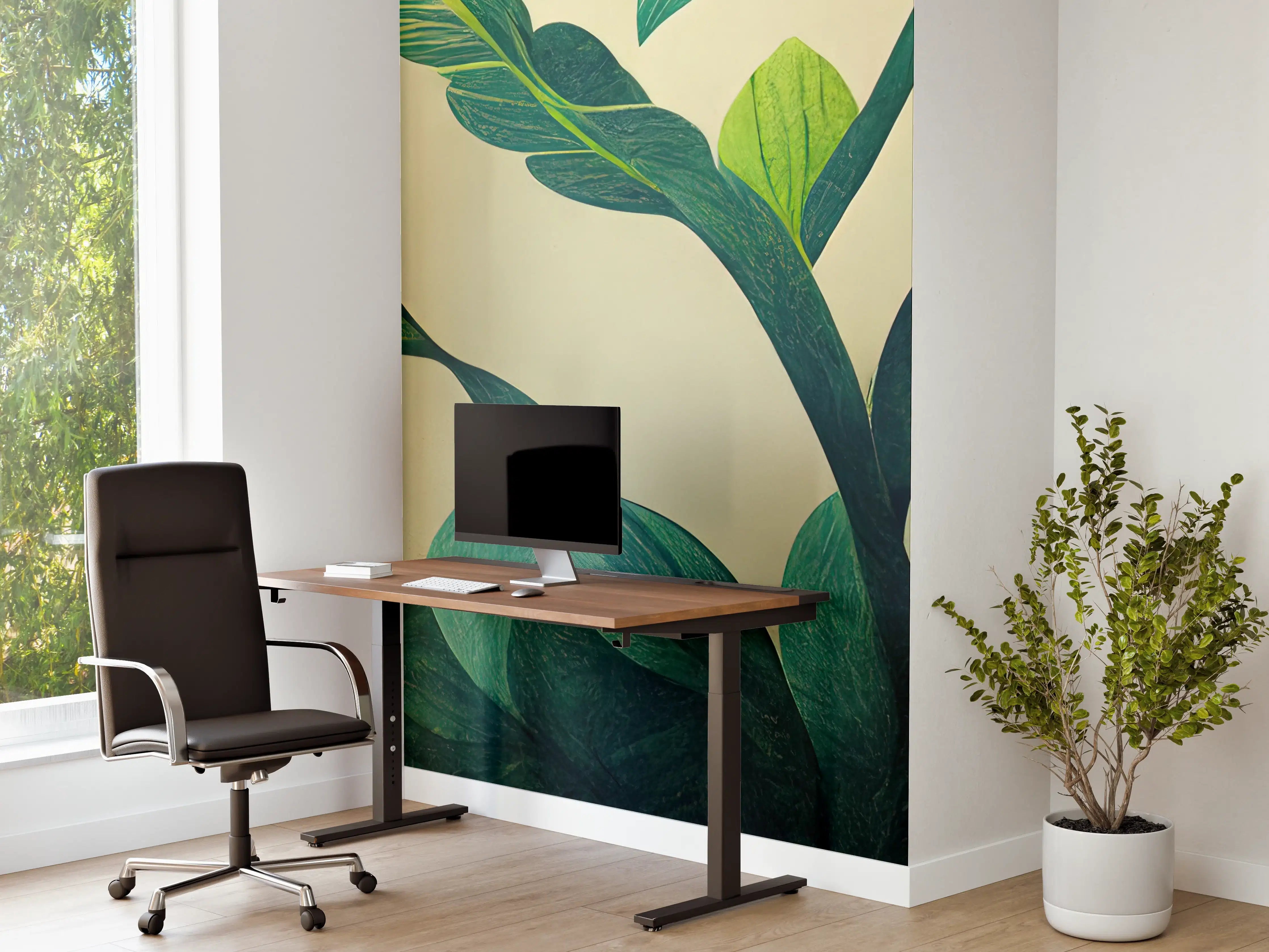 Büro Wandgestaltung - Grüne Blätter Wanddesign mit Botanischem Flair