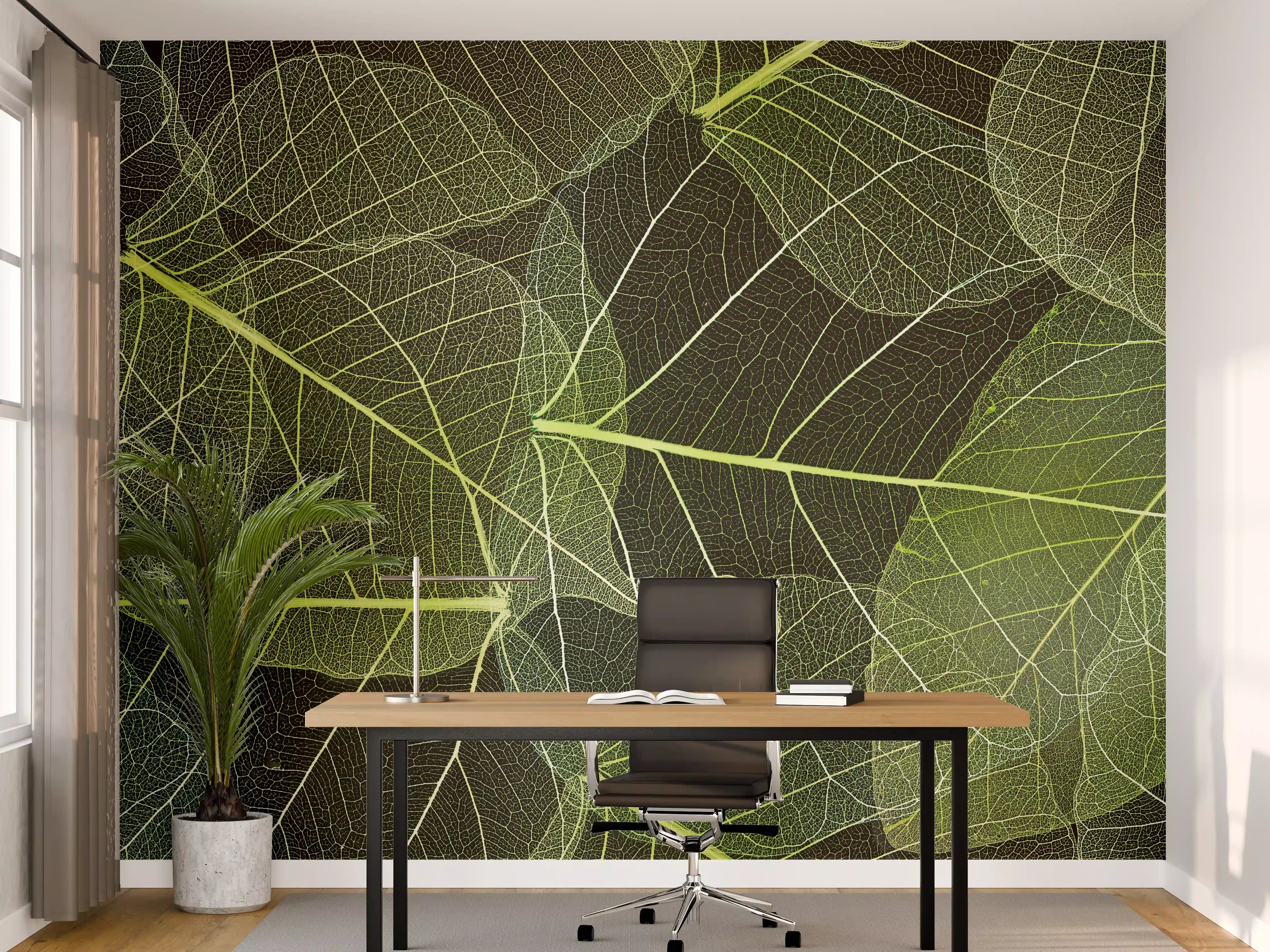 Büro Wandgestaltung - Grüne Blattstruktur Makrofoto