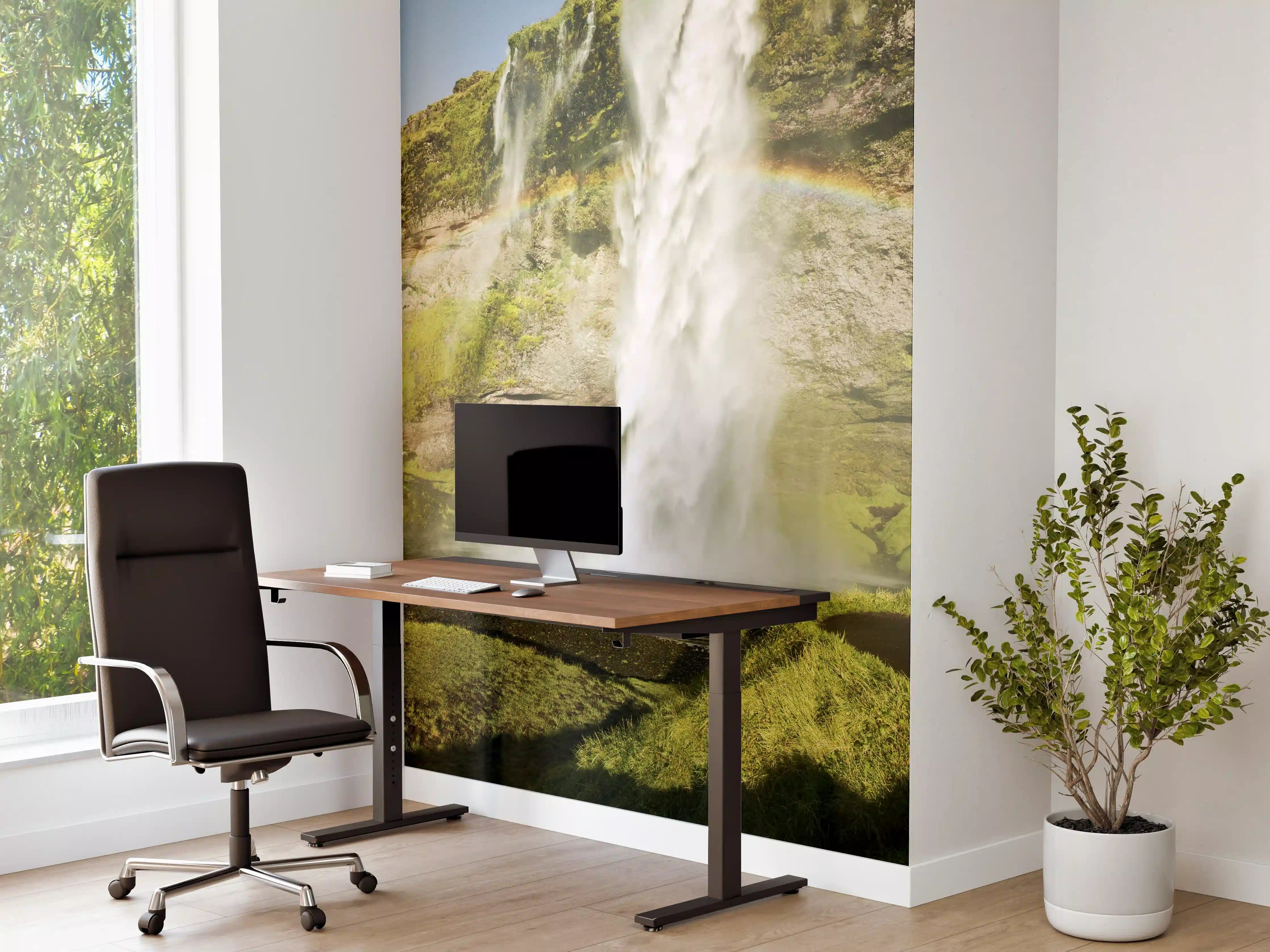 Büro Wandgestaltung - Grüne Wasserfall-Landschaft mit Regenbogen