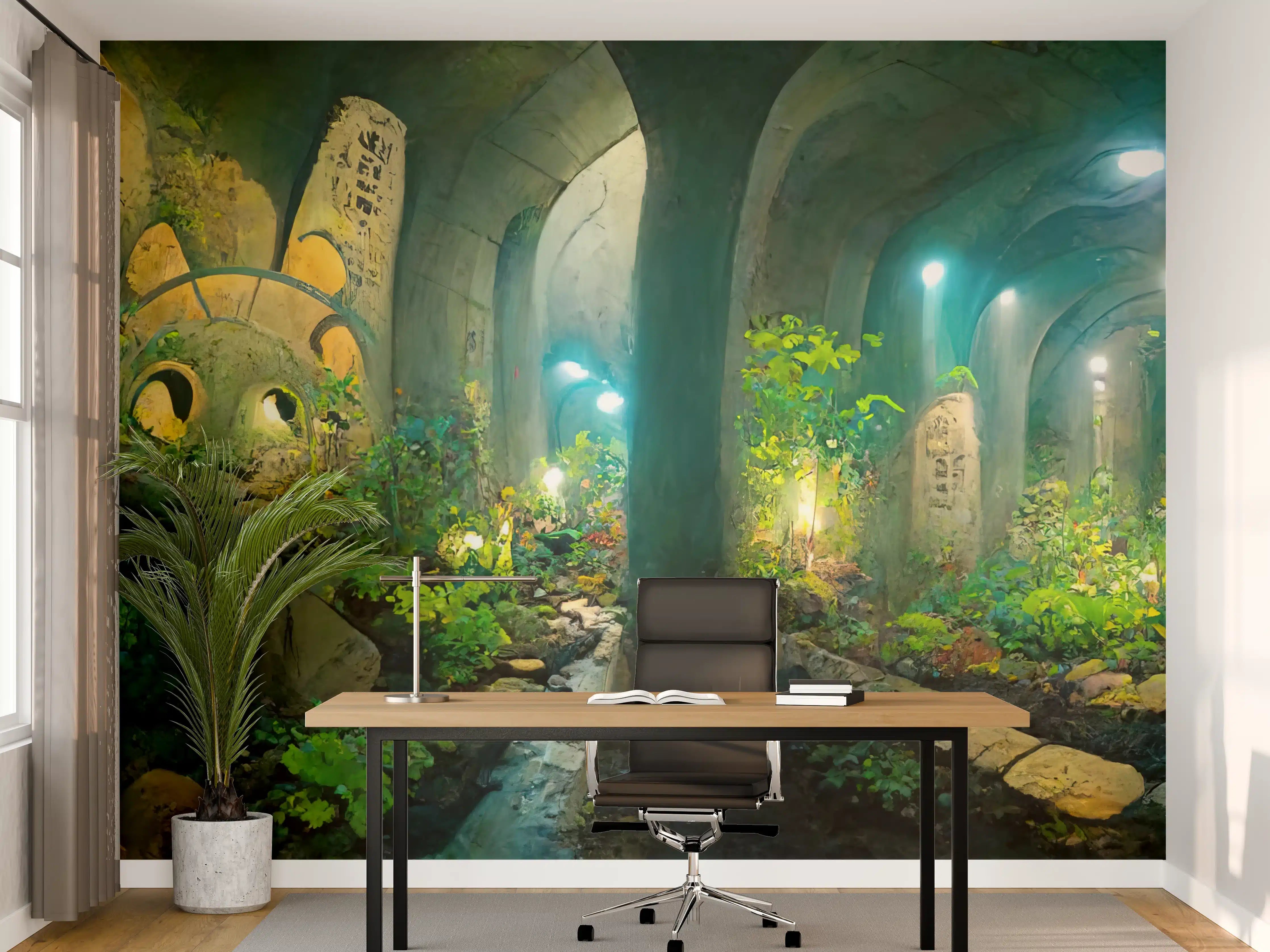Büro Wandgestaltung - Grüner Wald im Tunnel