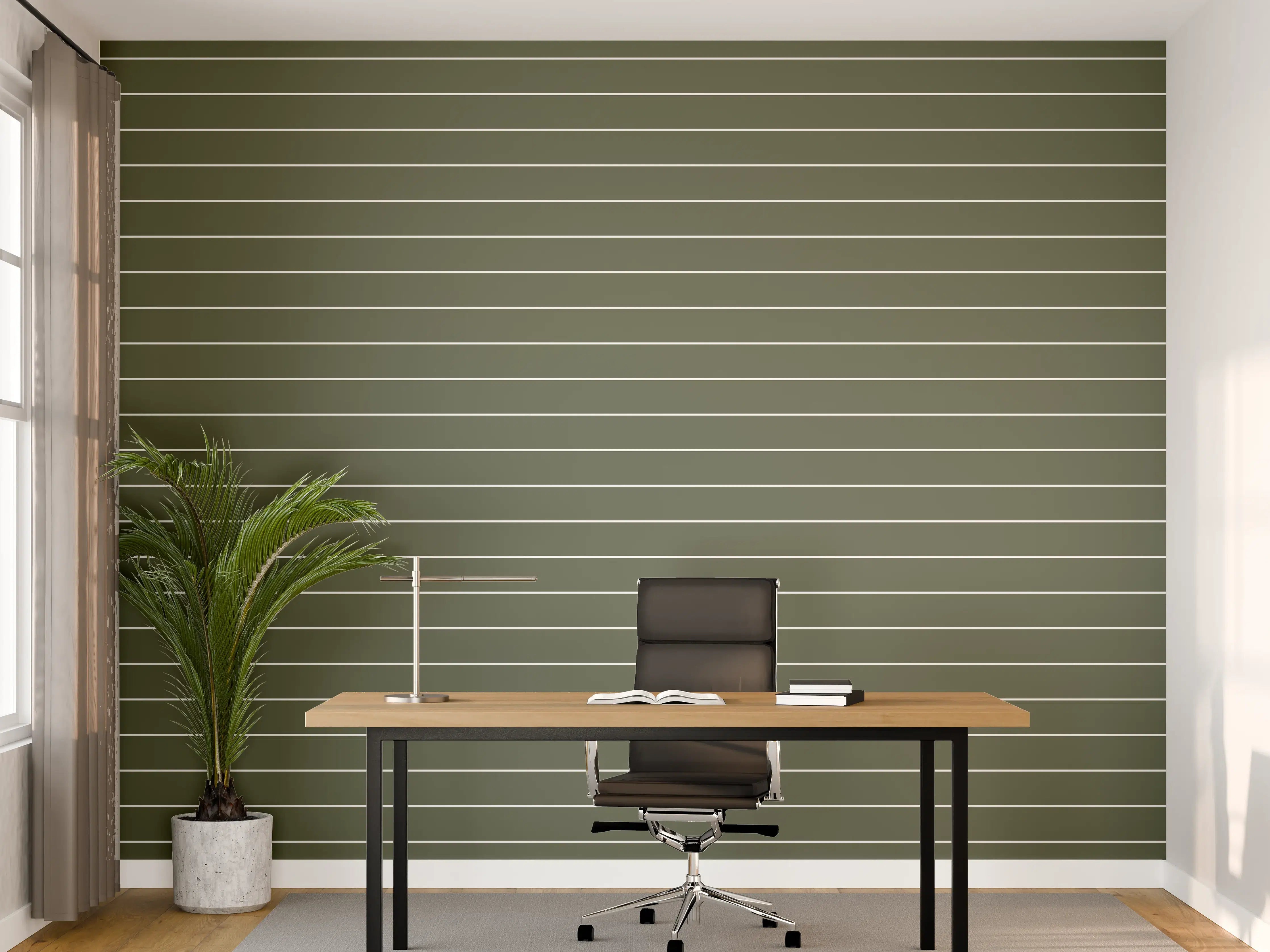 Büro Wandgestaltung - Grüner Wald mit horizontalen Linien