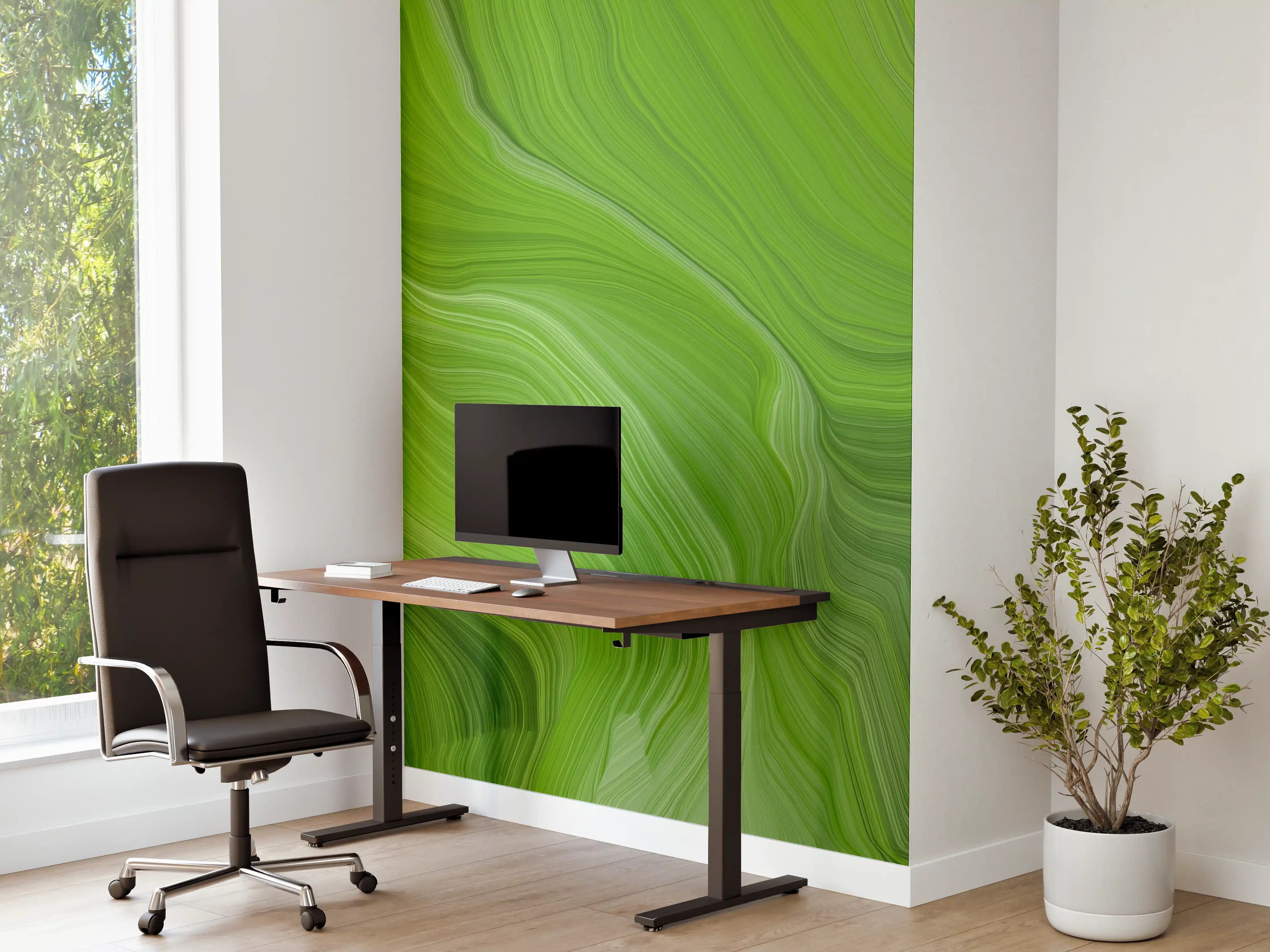 Büro Wandgestaltung - Grüner abstrakter Farbverlauf mit Waves-Textur