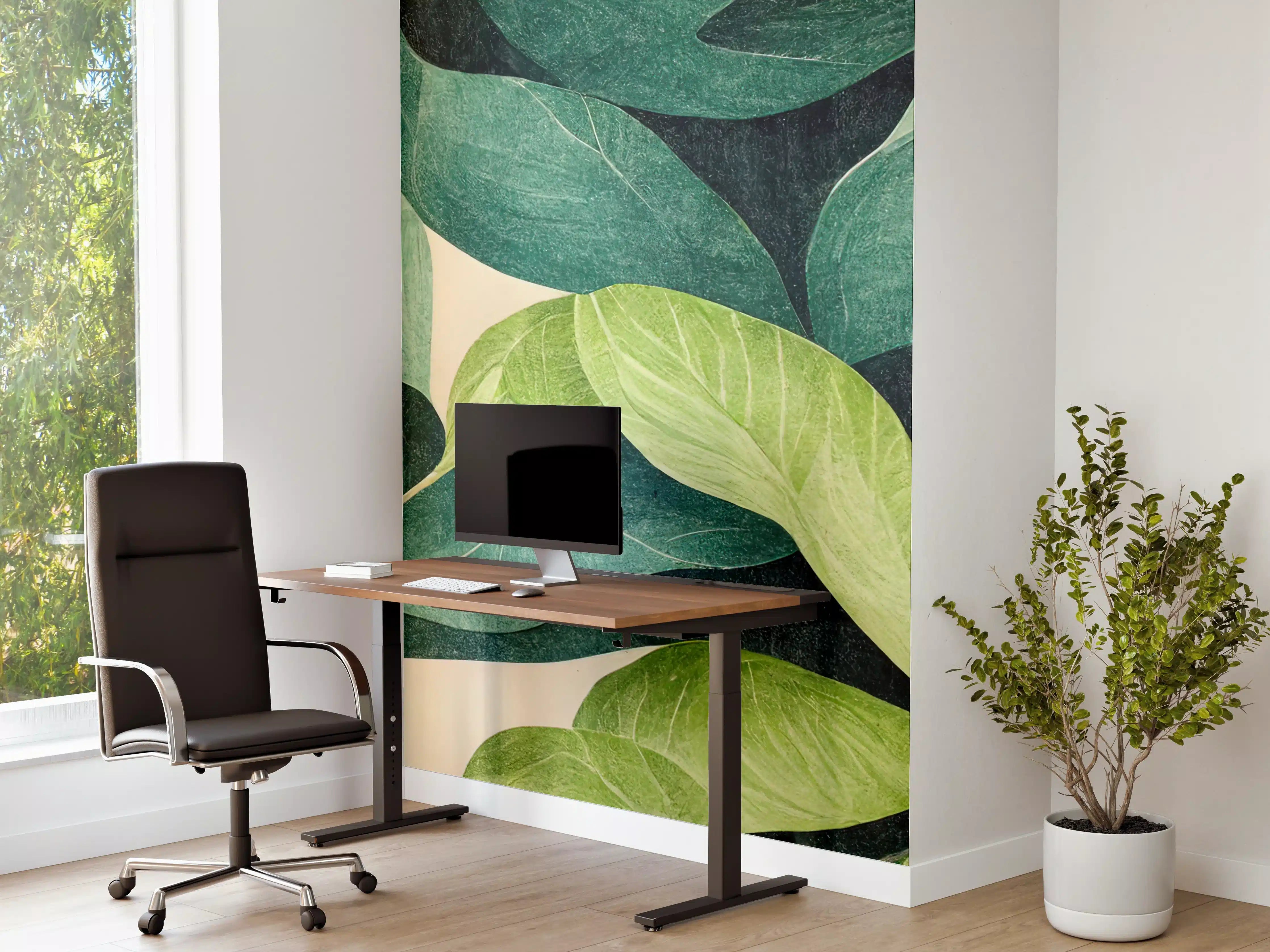 Büro Wandgestaltung - Grünes Blattmuster mit Naturfarben