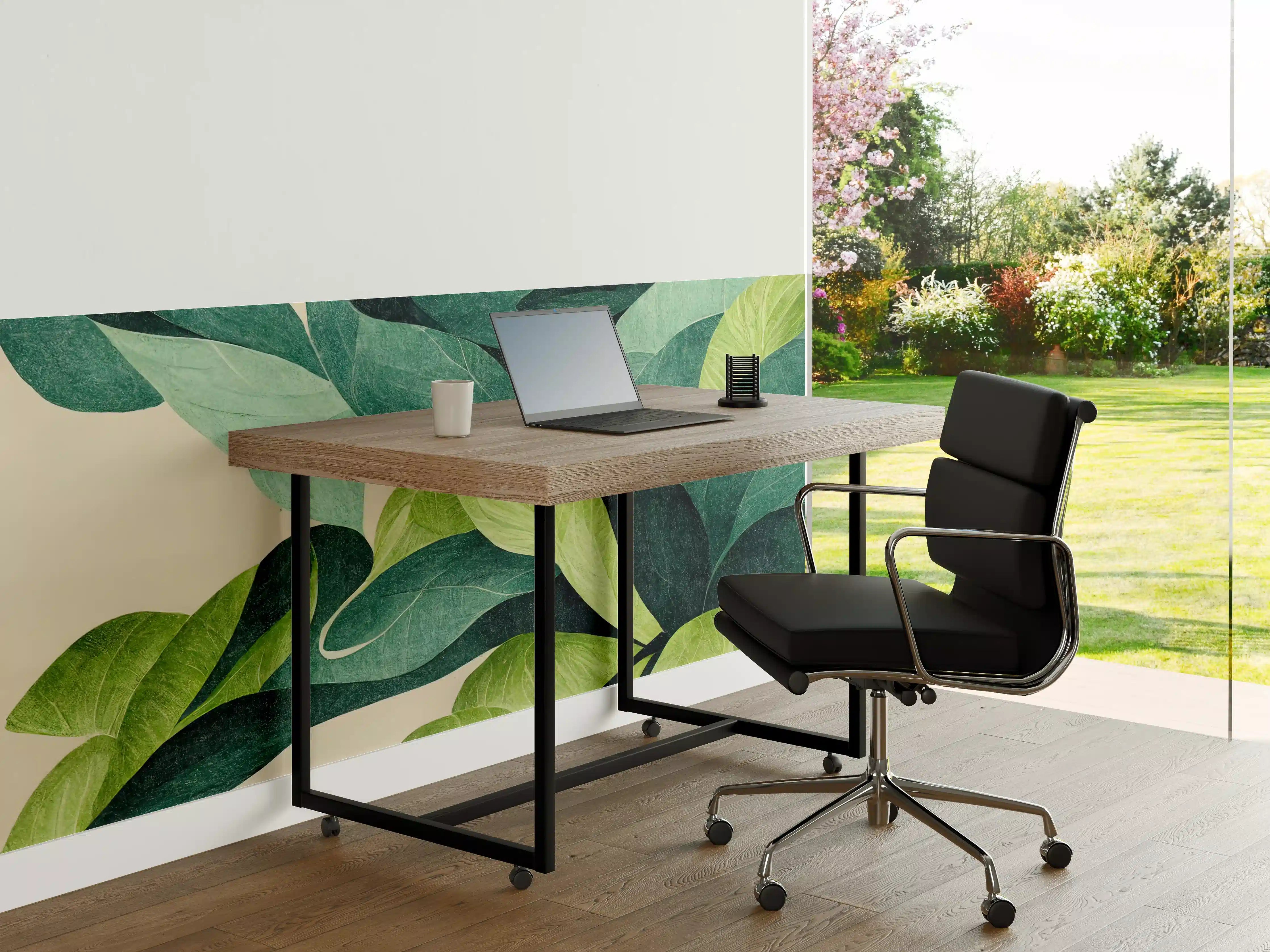 Büro Wandgestaltung - Grünes Blattmuster mit Naturfarben