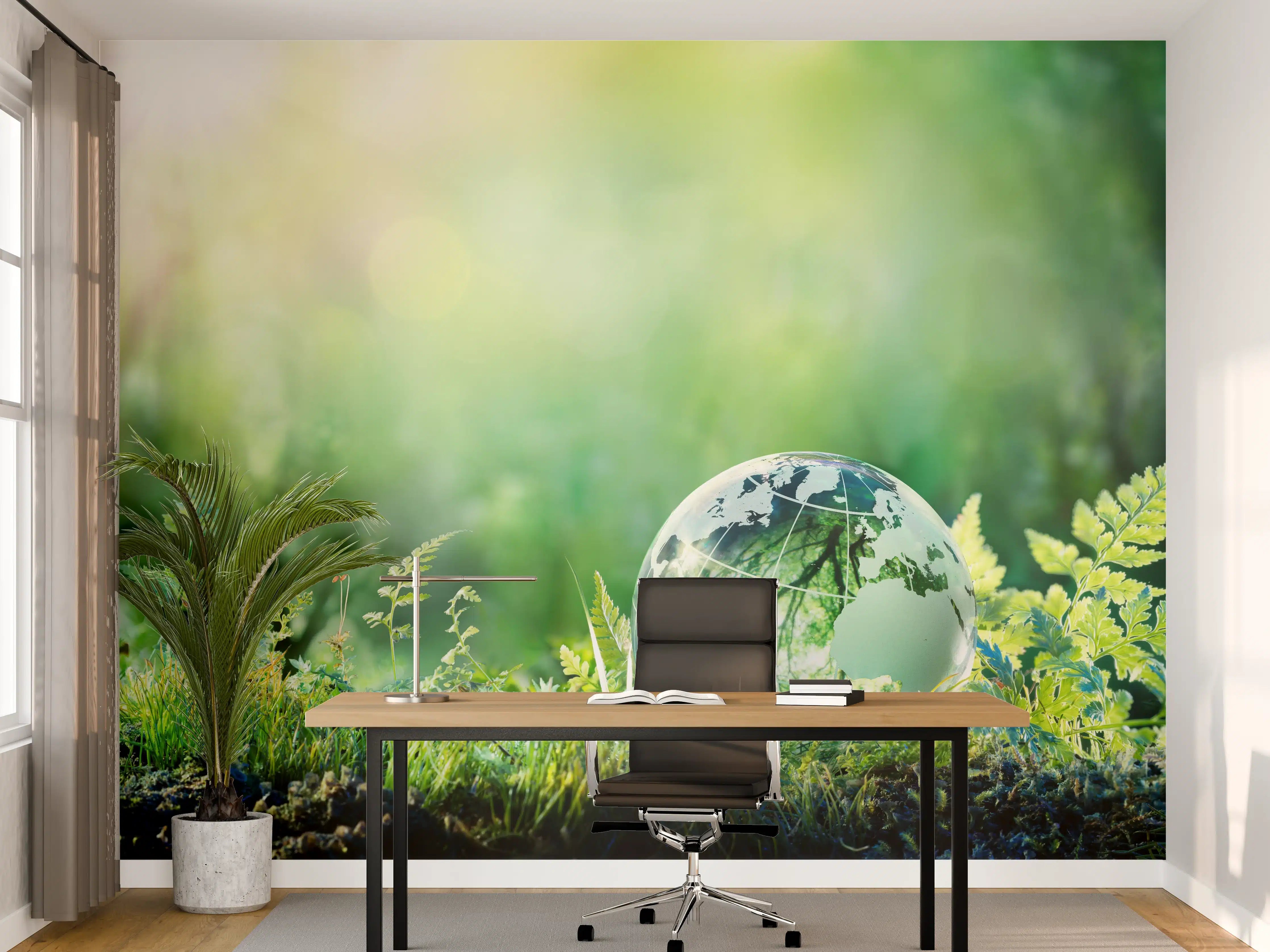 Büro Wandgestaltung - Grünlicher Globus im Wald
