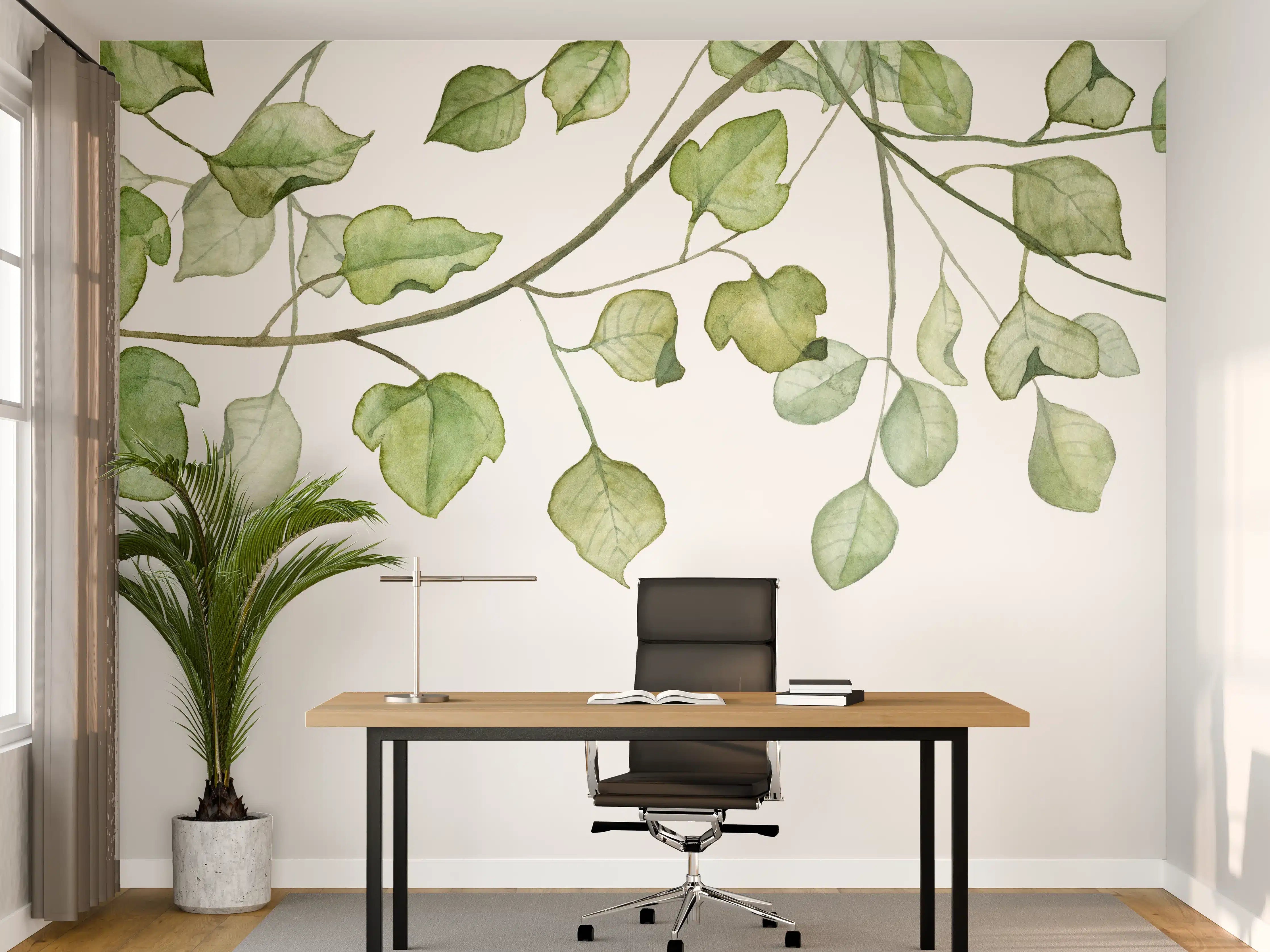 Büro Wandgestaltung - Hängende Blätter an Ästen Aquarell