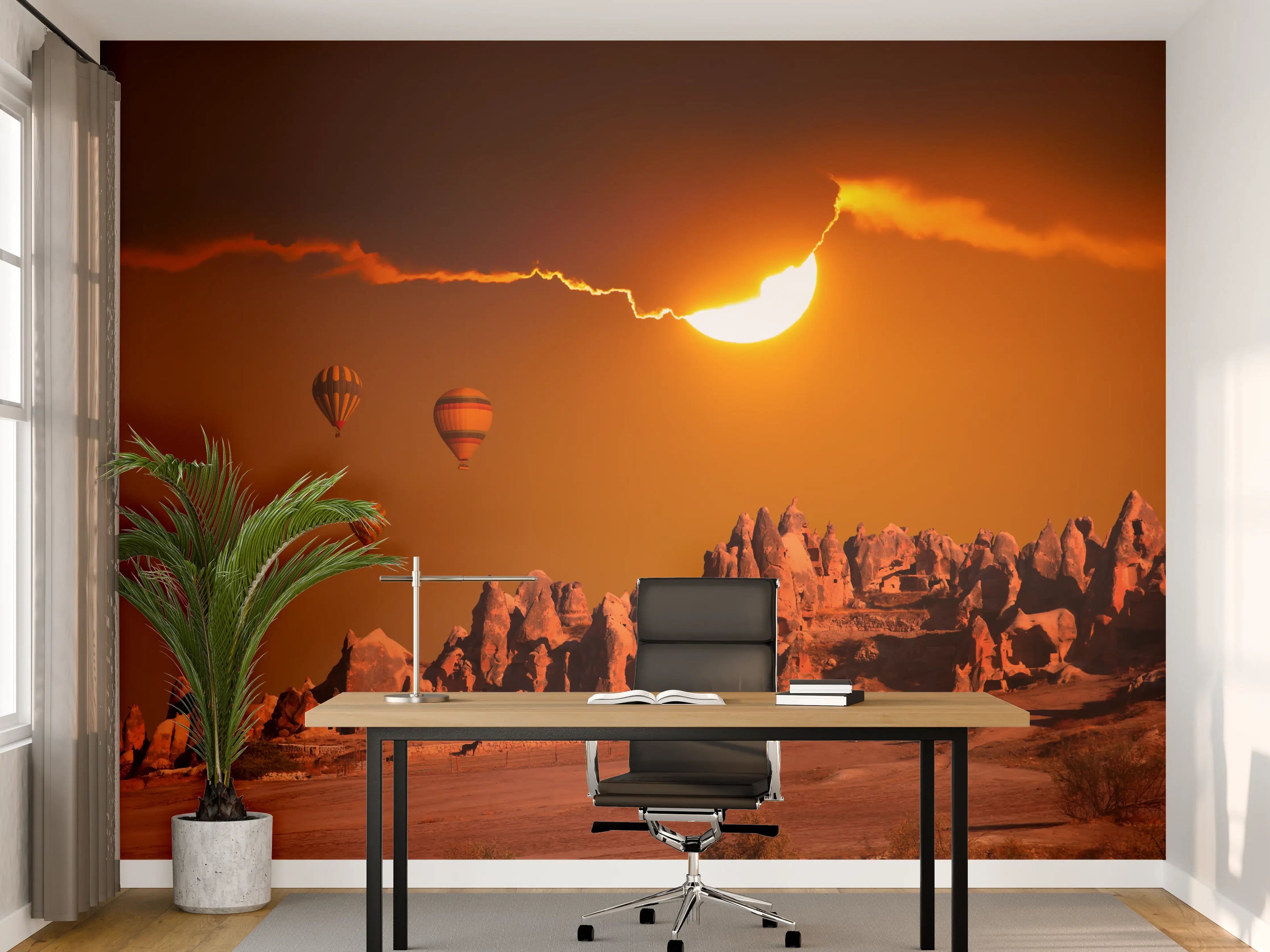 Büro Wandgestaltung - Heißluftballons bei rötlichem Himmel