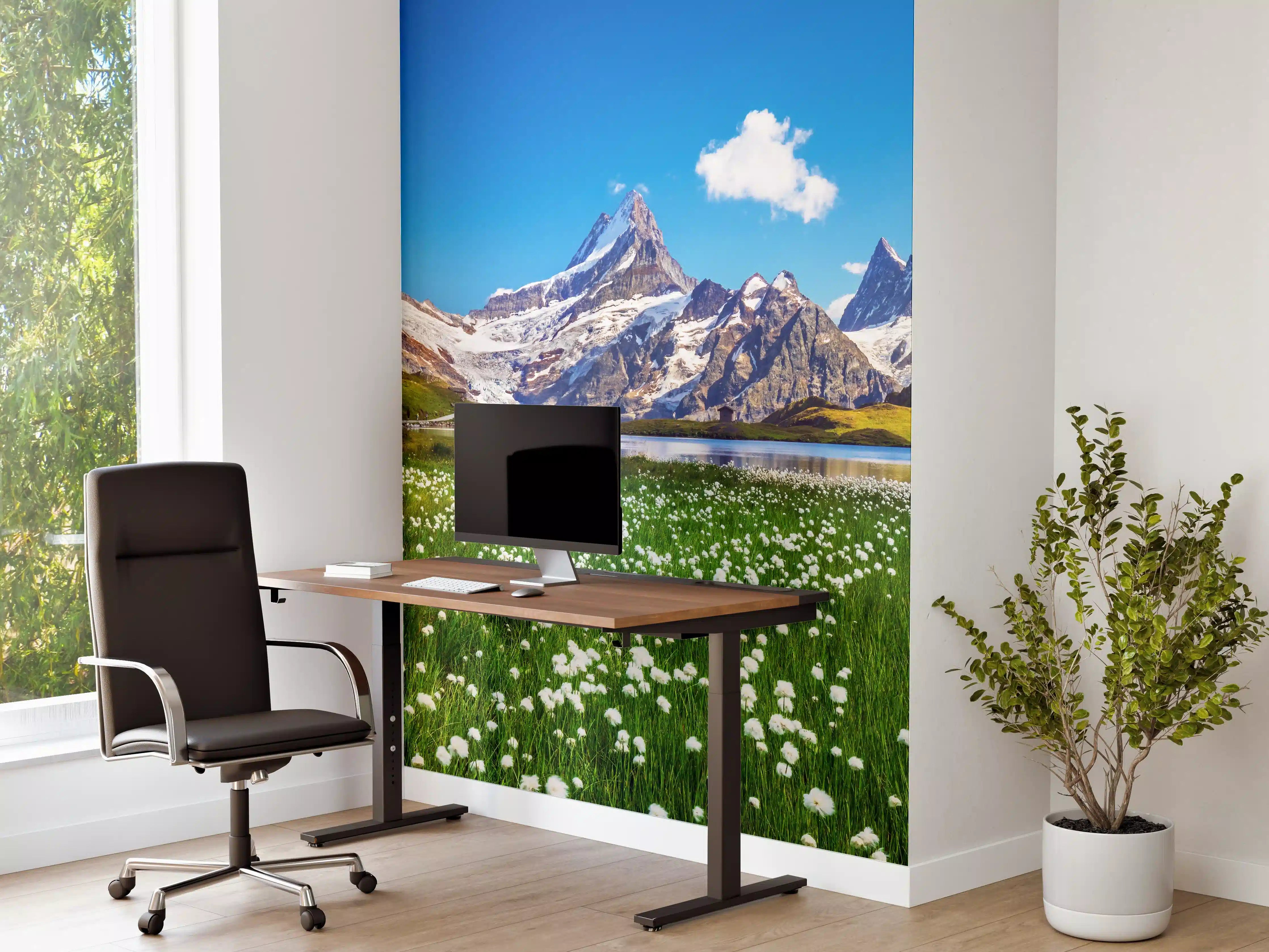Büro Wandgestaltung - Heitere Aussicht auf die Berner Alpenkette