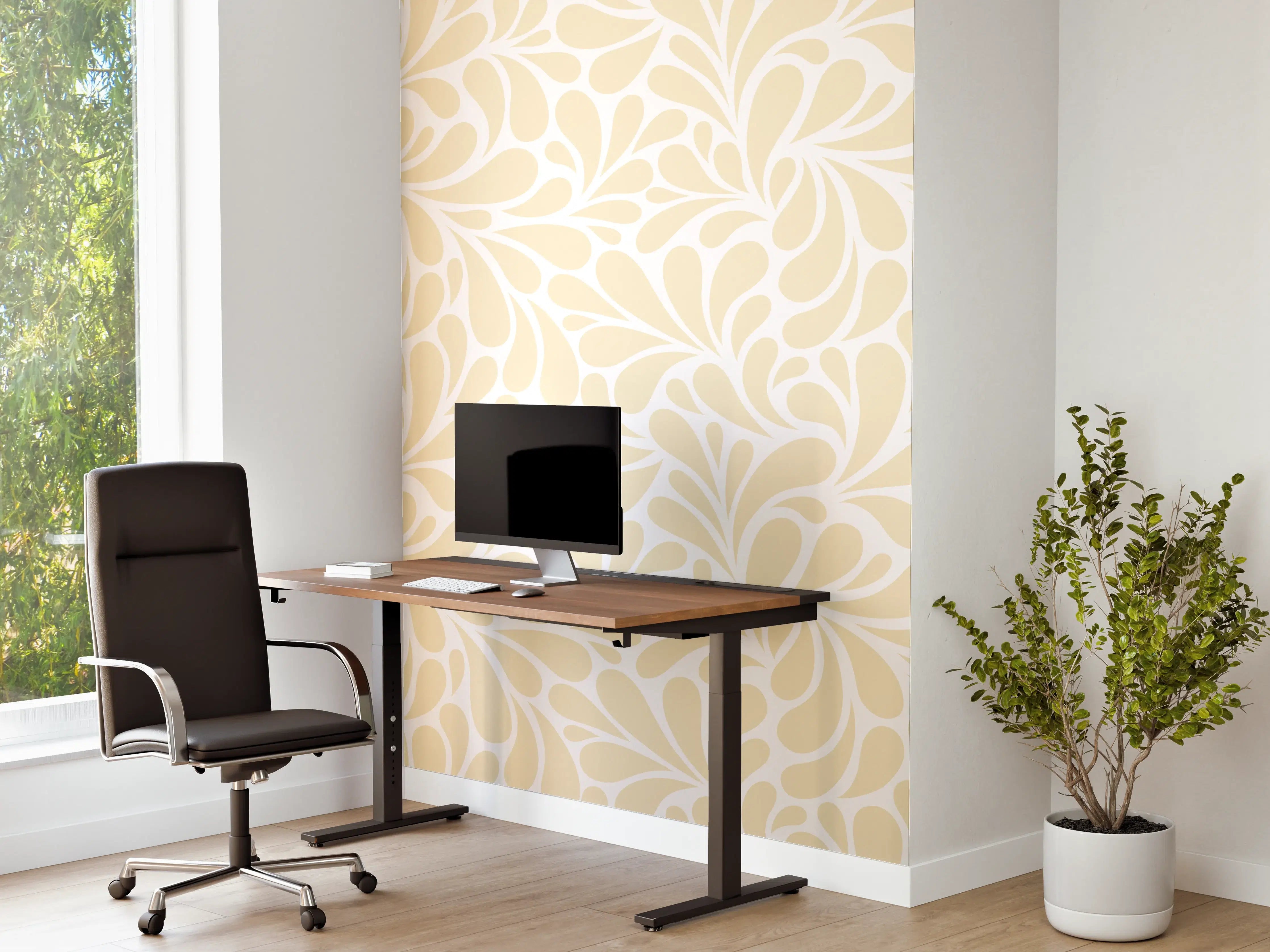 Büro Wandgestaltung - Helle Blumenmuster in Beige