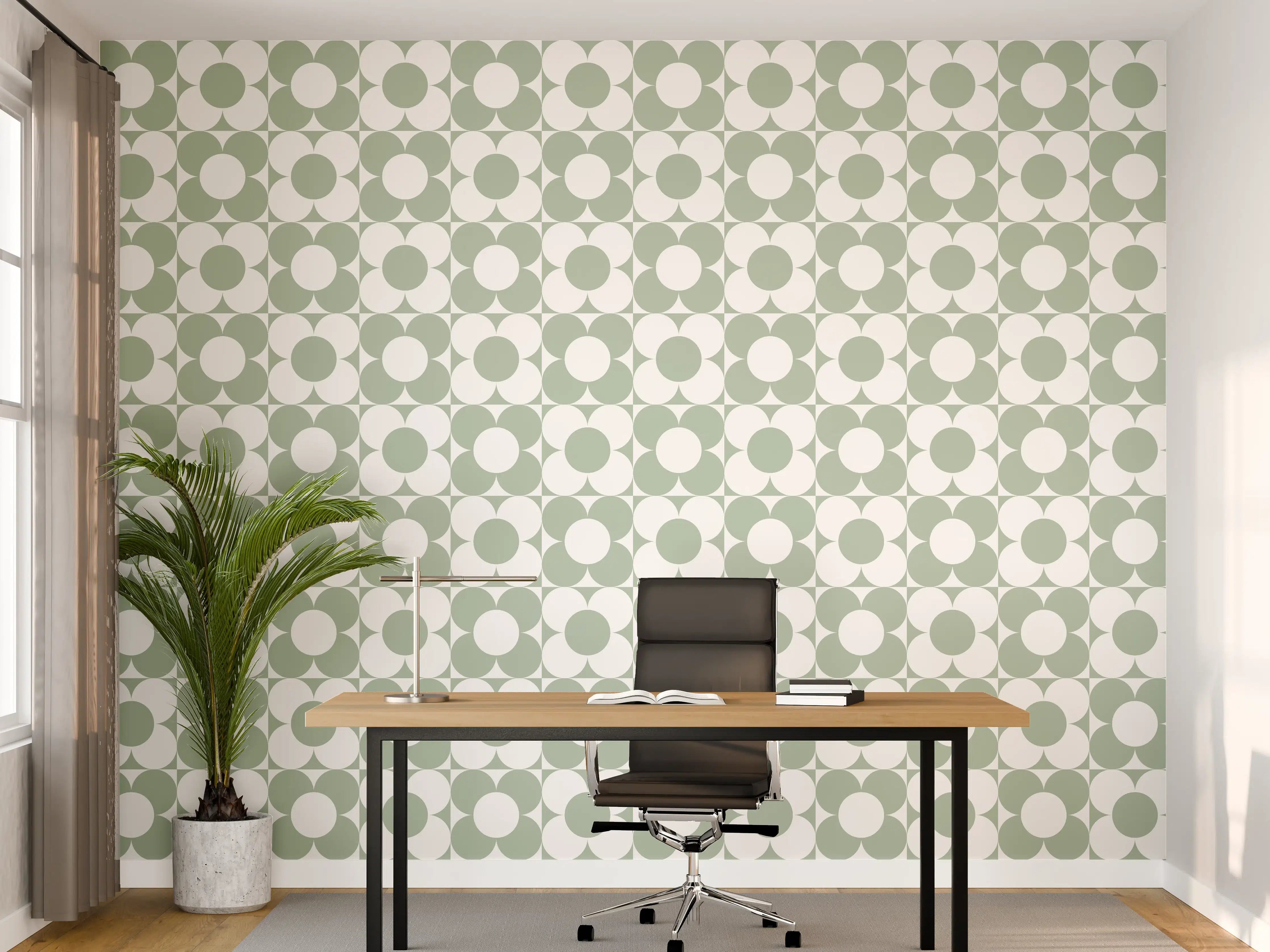 Büro Wandgestaltung - Helle Blumenmuster mit zarten Graunuancen