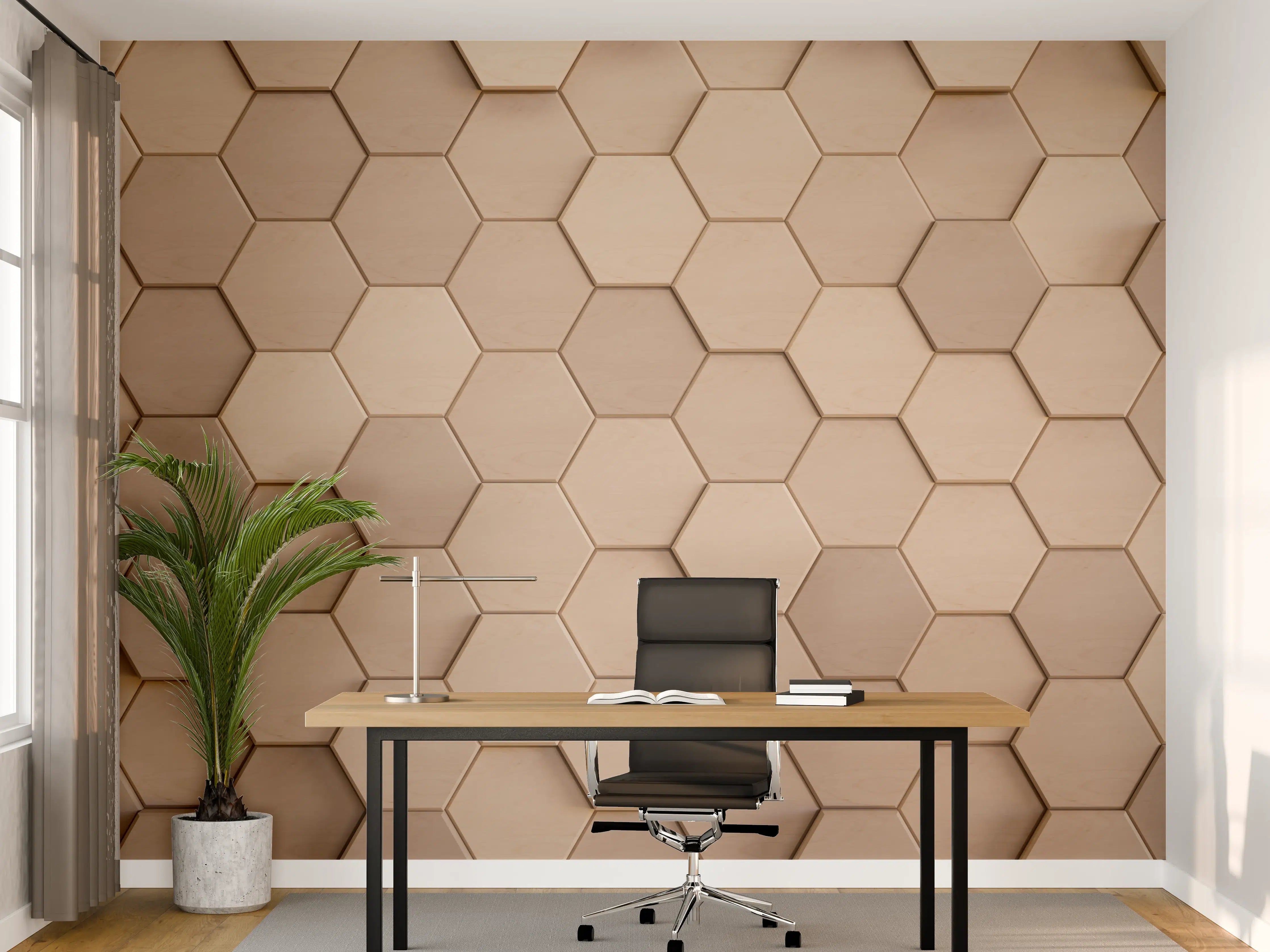 Büro Wandgestaltung - Helle Holzfugen-Wand mit geometrischem Muster