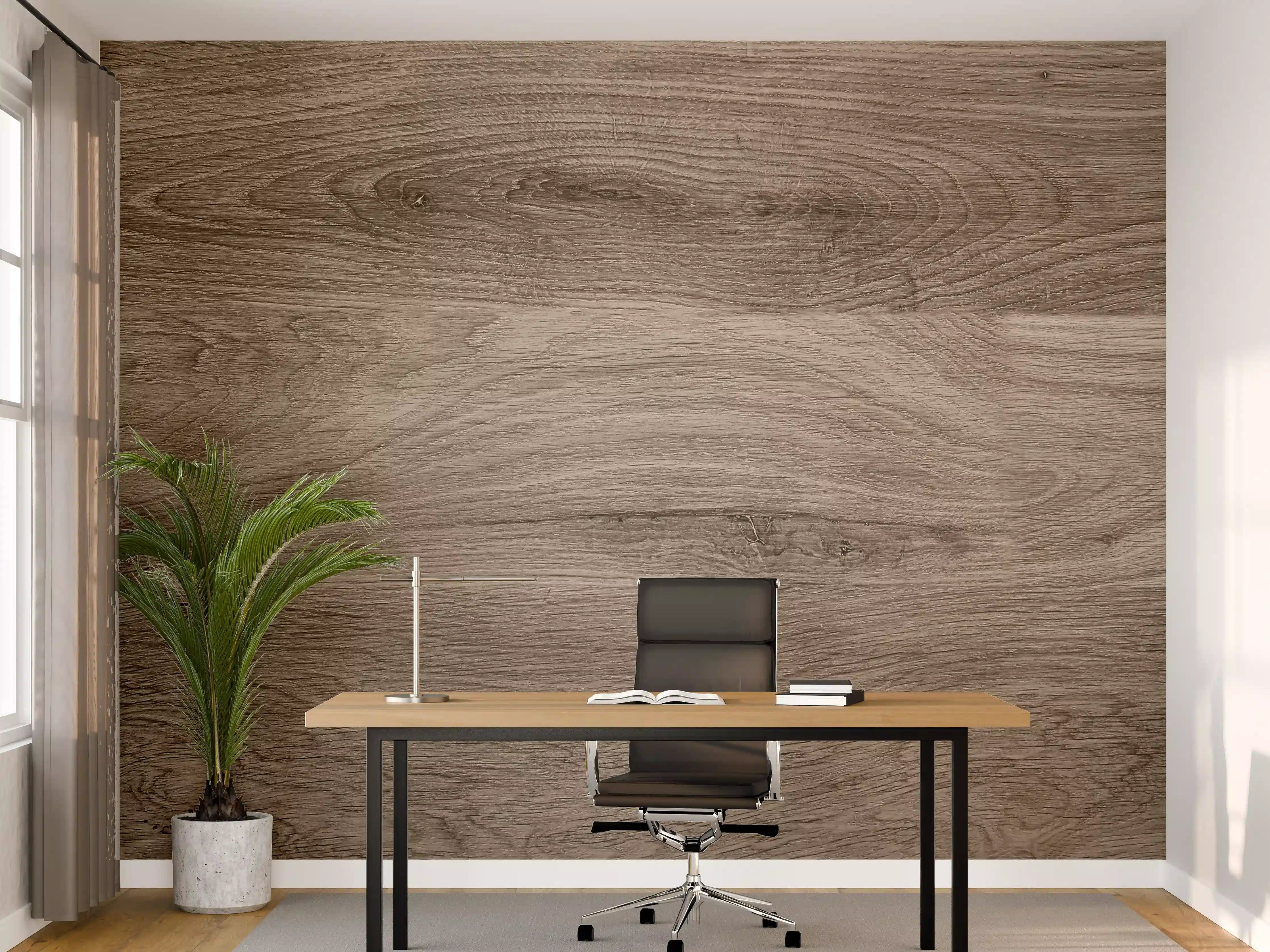 Büro Wandgestaltung - Helle Holzmaserung in warmem Braun