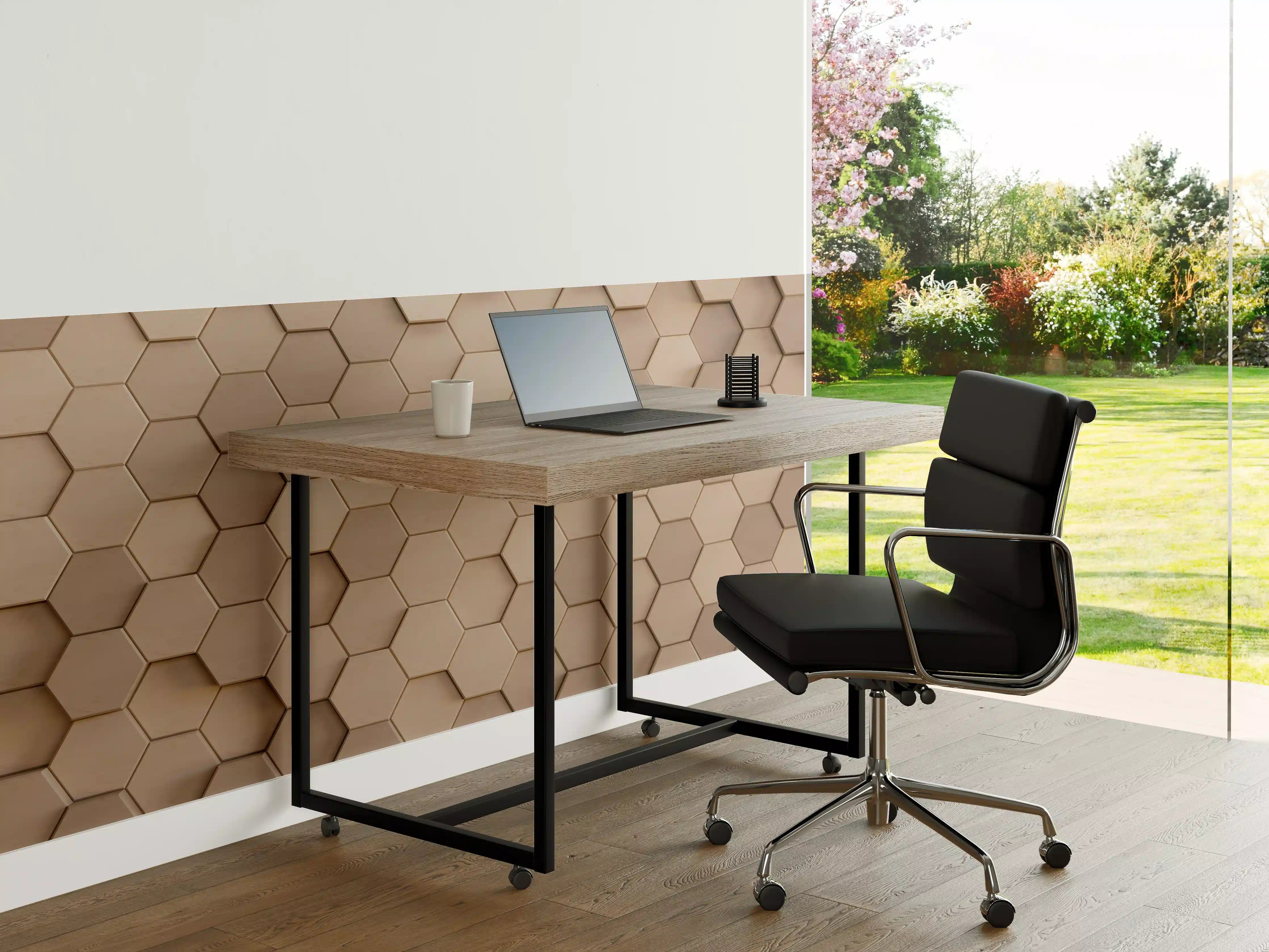 Büro Wandgestaltung - Helle Holzwand mit Hexagonmustern