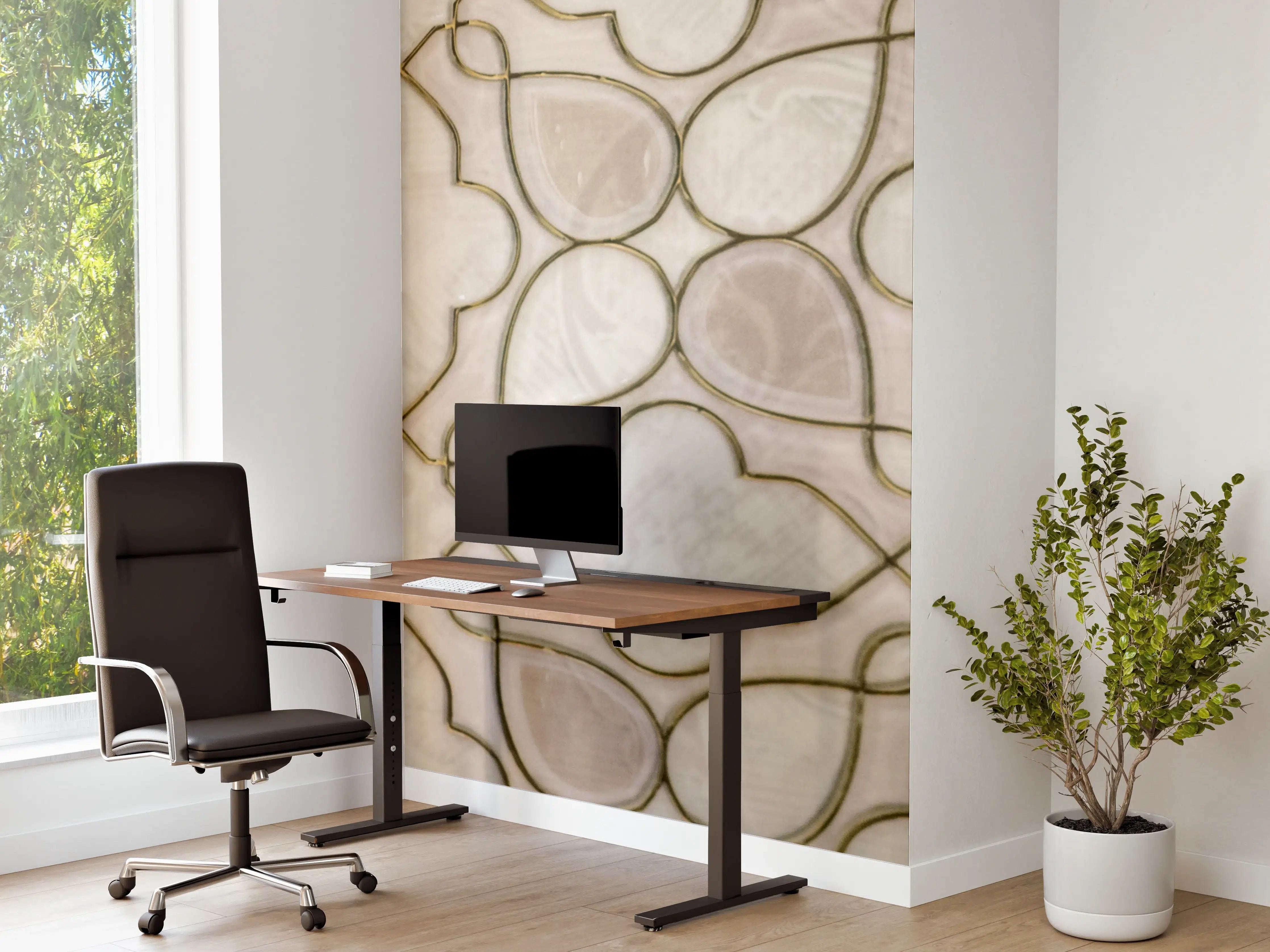 Büro Wandgestaltung - Helle Mosaikfliese mit Goldakzenten