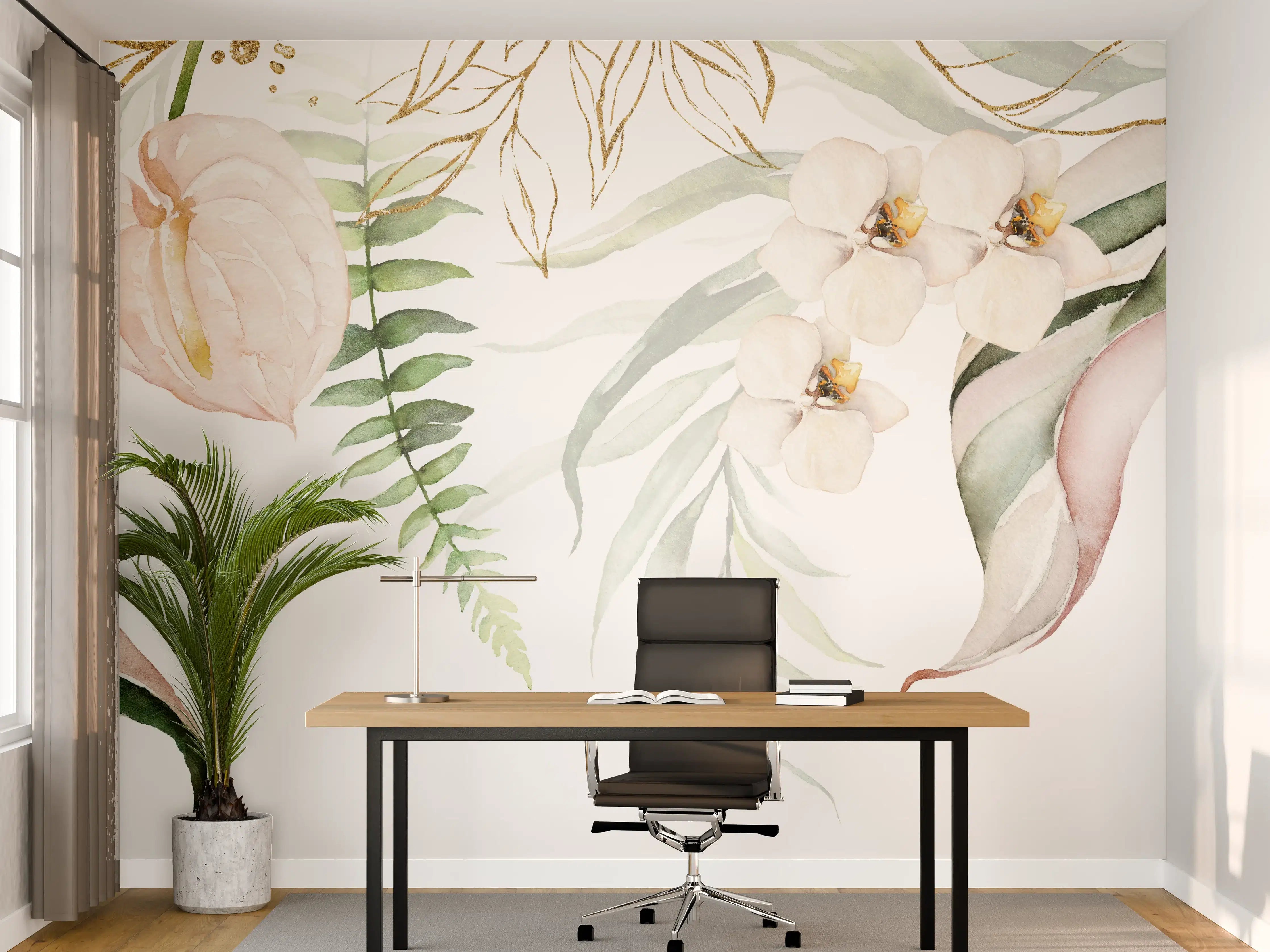 Büro Wandgestaltung - Helle exotische Pflanzen