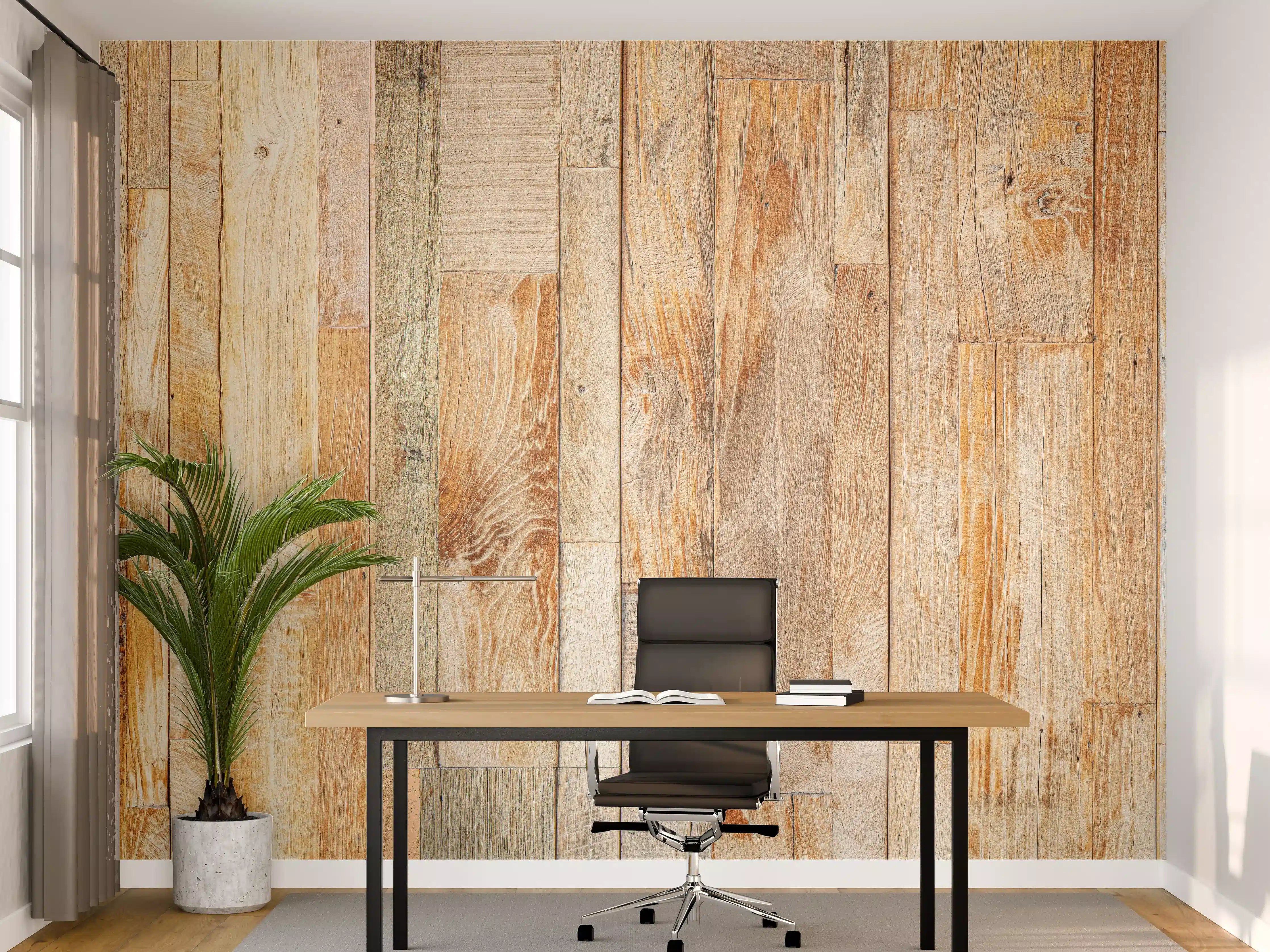 Büro Wandgestaltung - Heller Holzhintergrund