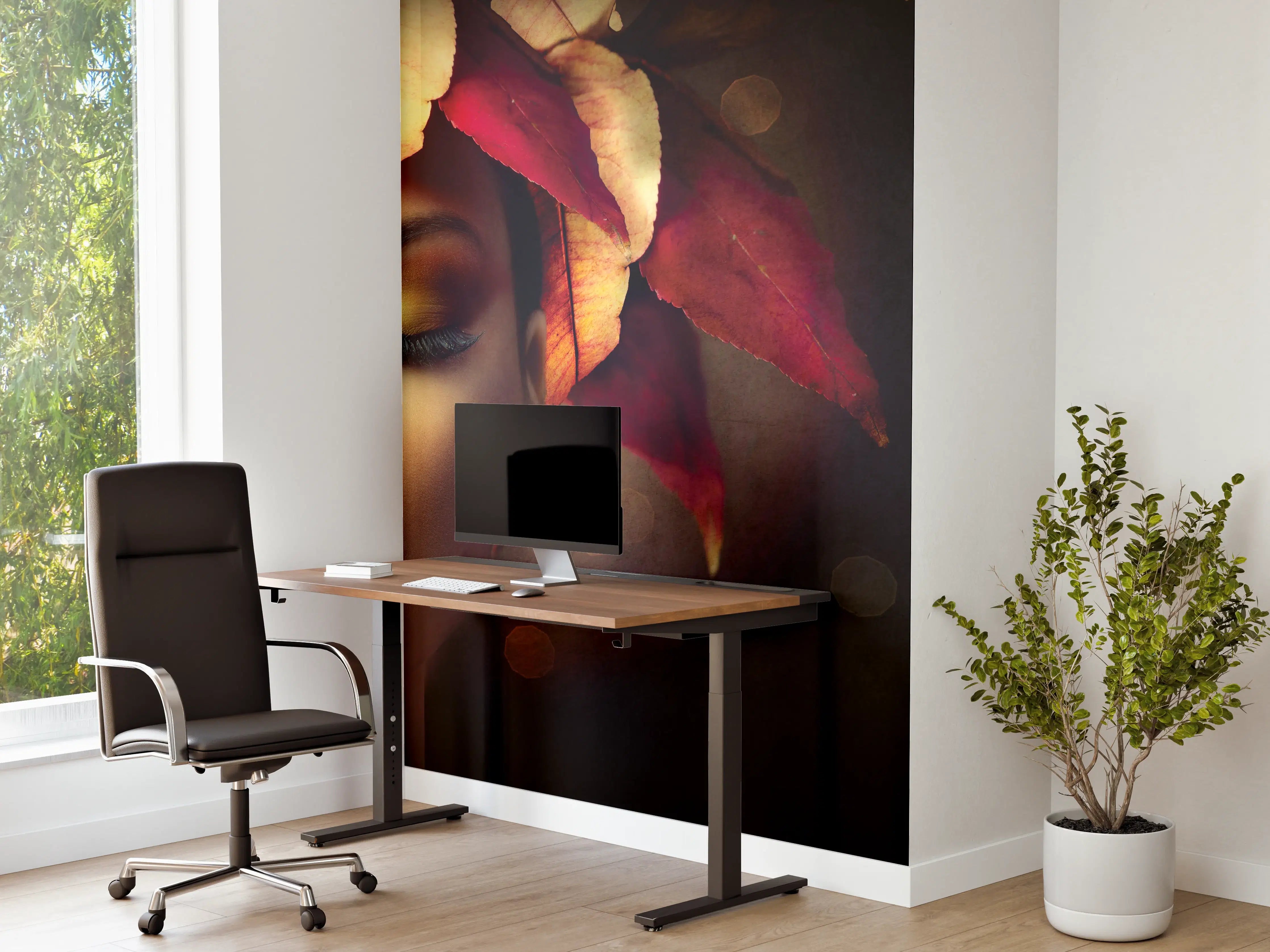 Büro Wandgestaltung - Herbstblätter Frisur auf dunklem Hintergrund