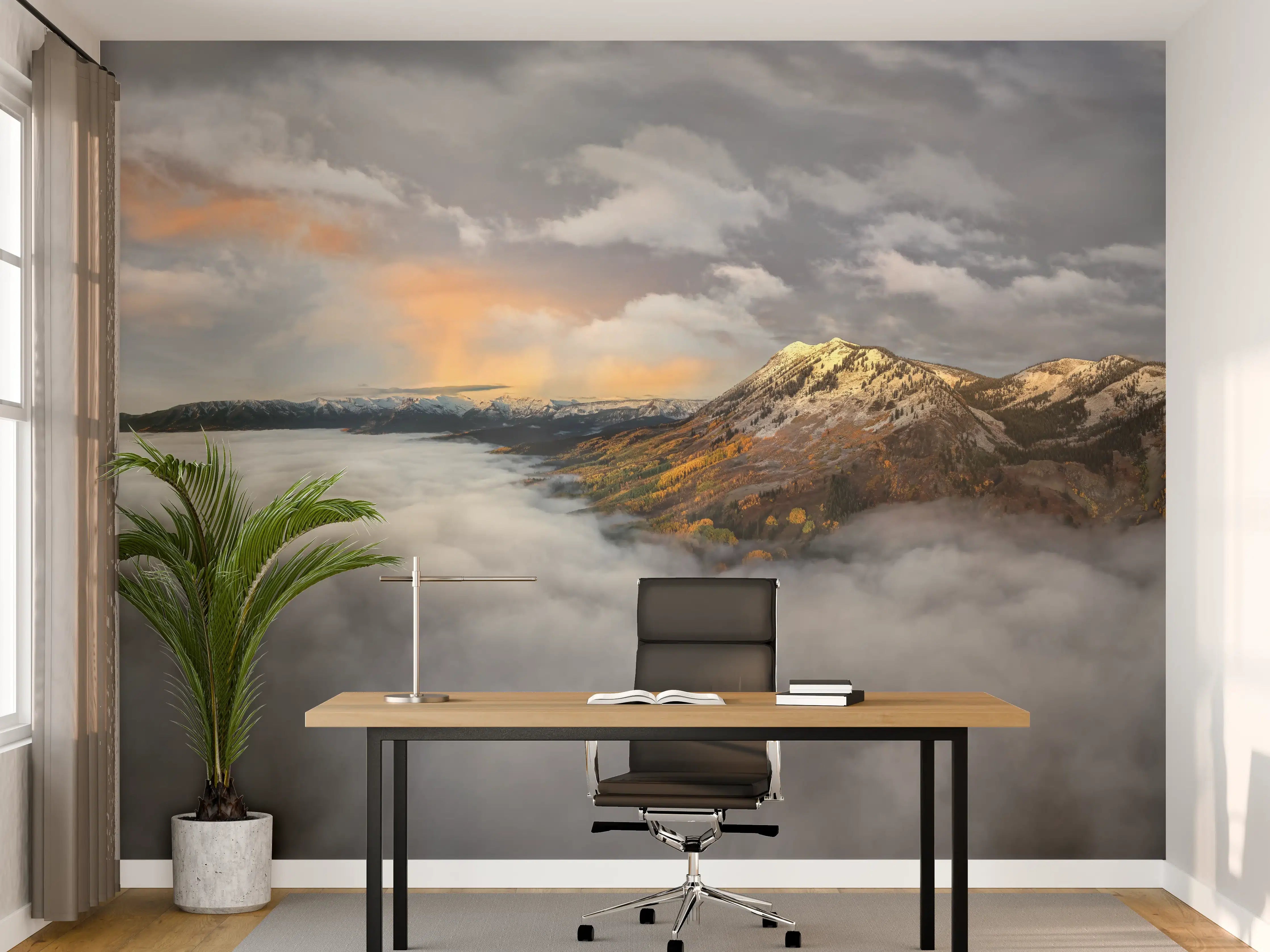 Büro Wandgestaltung - Herbstliche Berglandschaft Nebel