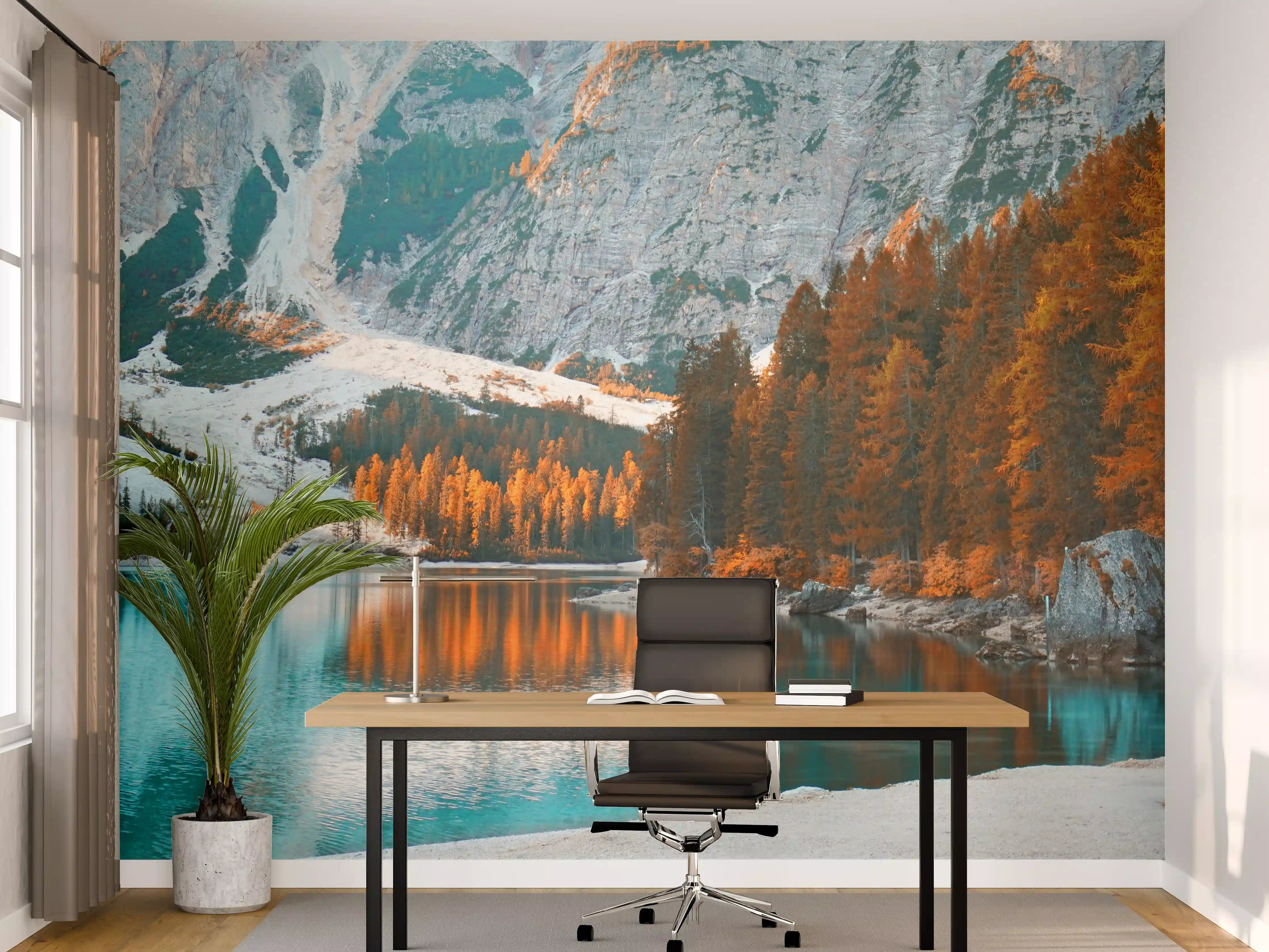 Büro Wandgestaltung - Herbstliche Bergsee-Landschaft