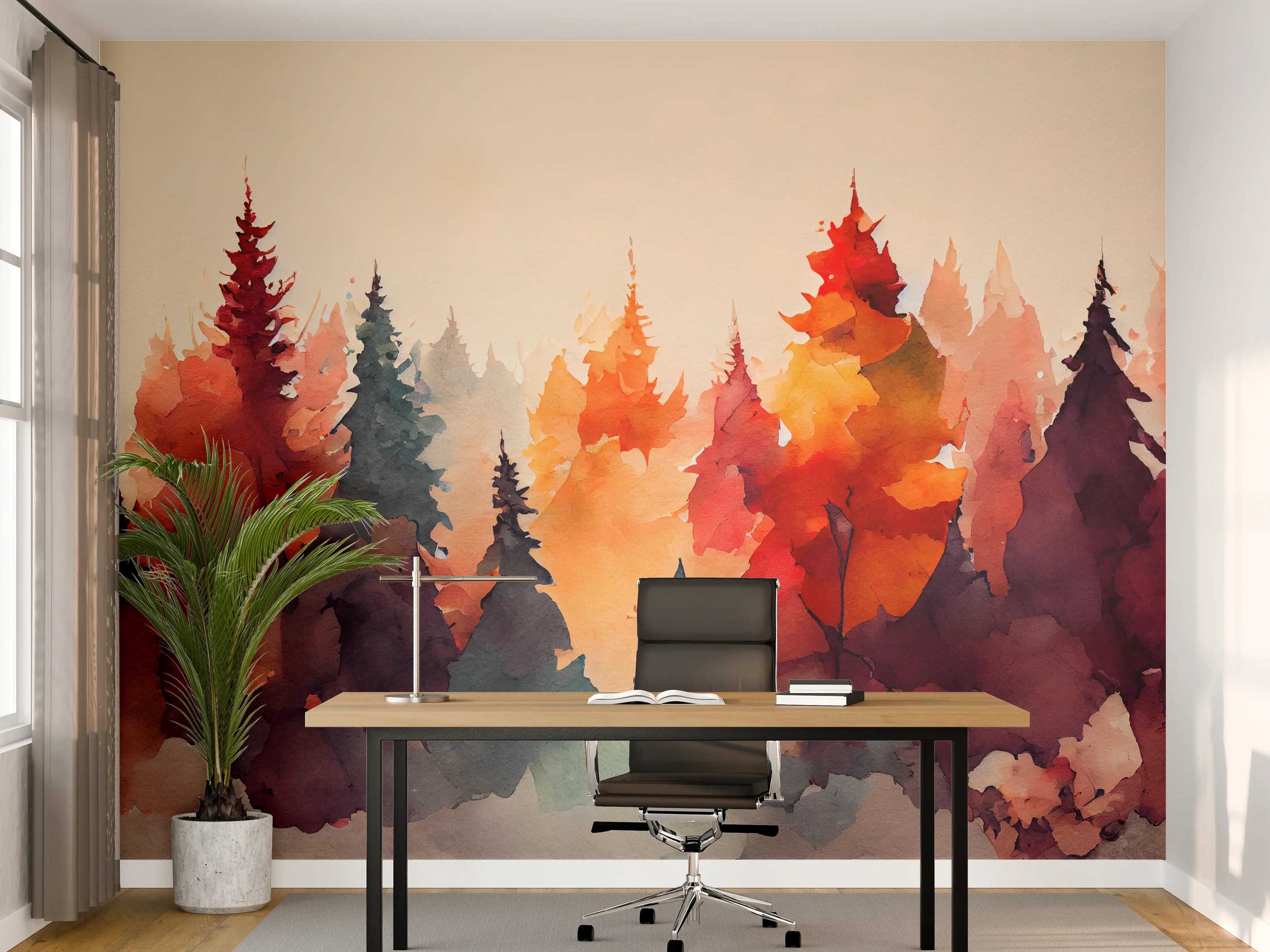 Büro Wandgestaltung - Herbstliche Wassermalerei mit buntem Laub
