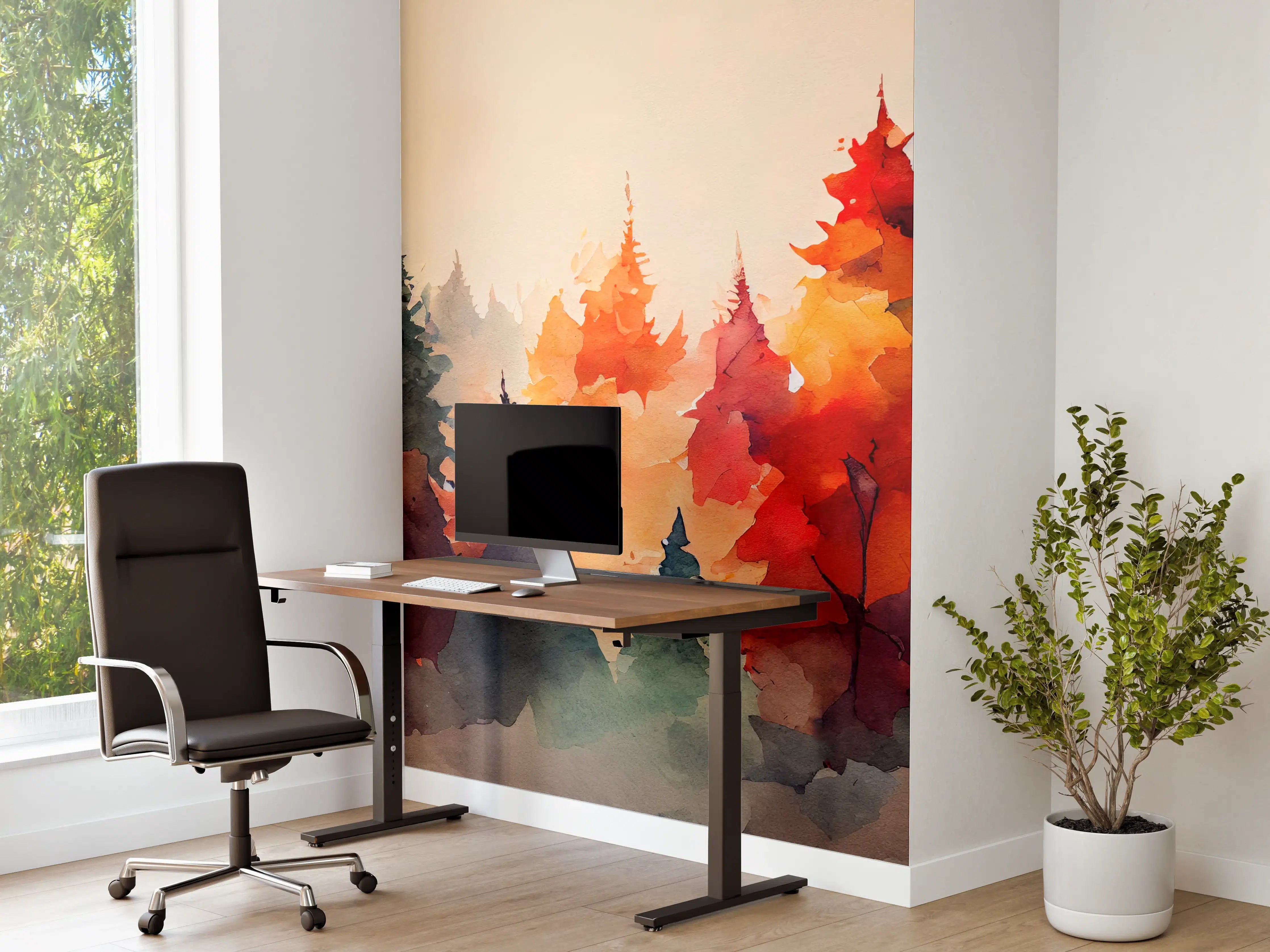 Büro Wandgestaltung - Herbstliche Wassermalerei mit buntem Laub
