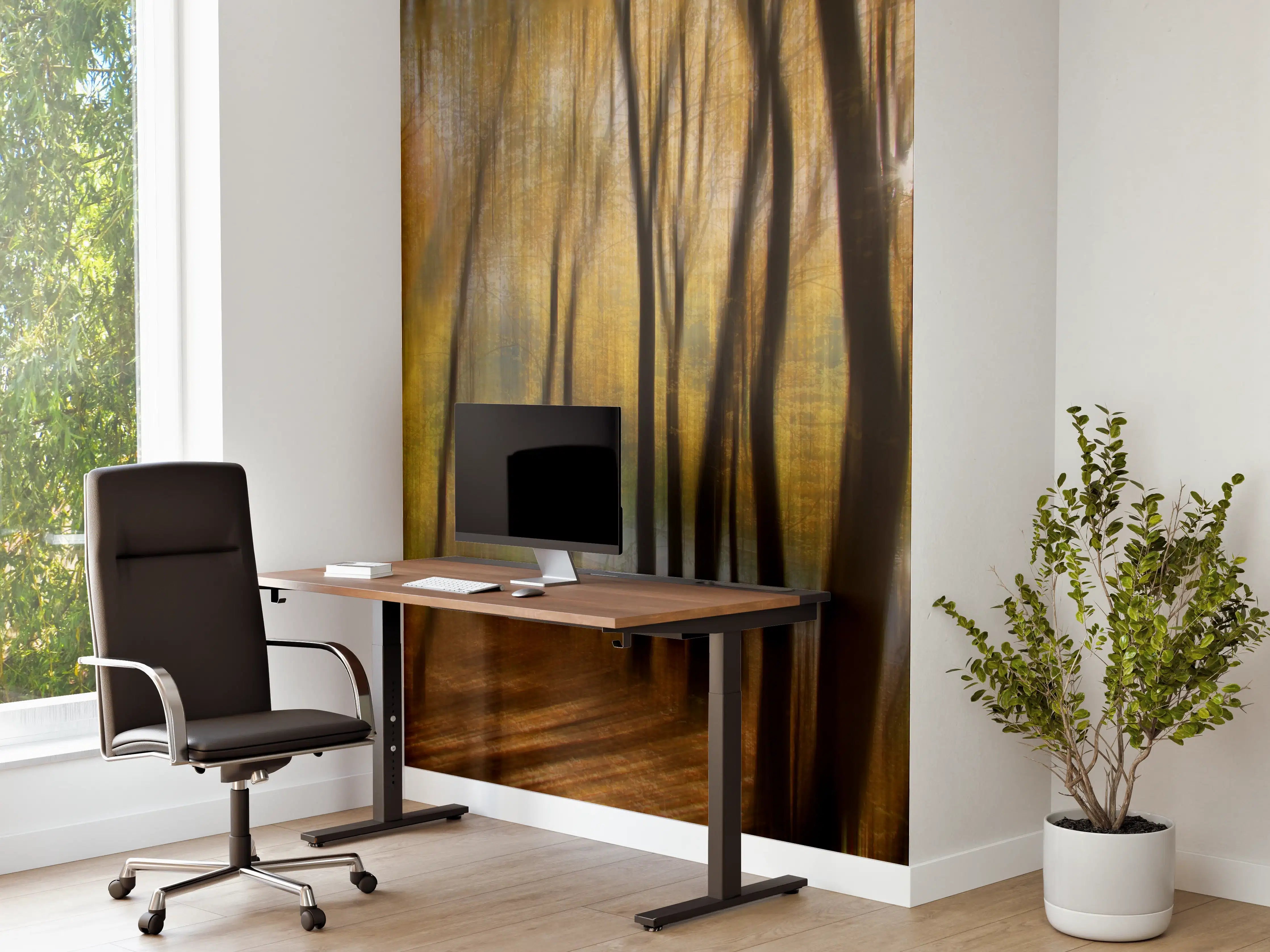 Büro Wandgestaltung - Herbstlicher Waldspaziergang mit goldenen Blättern
