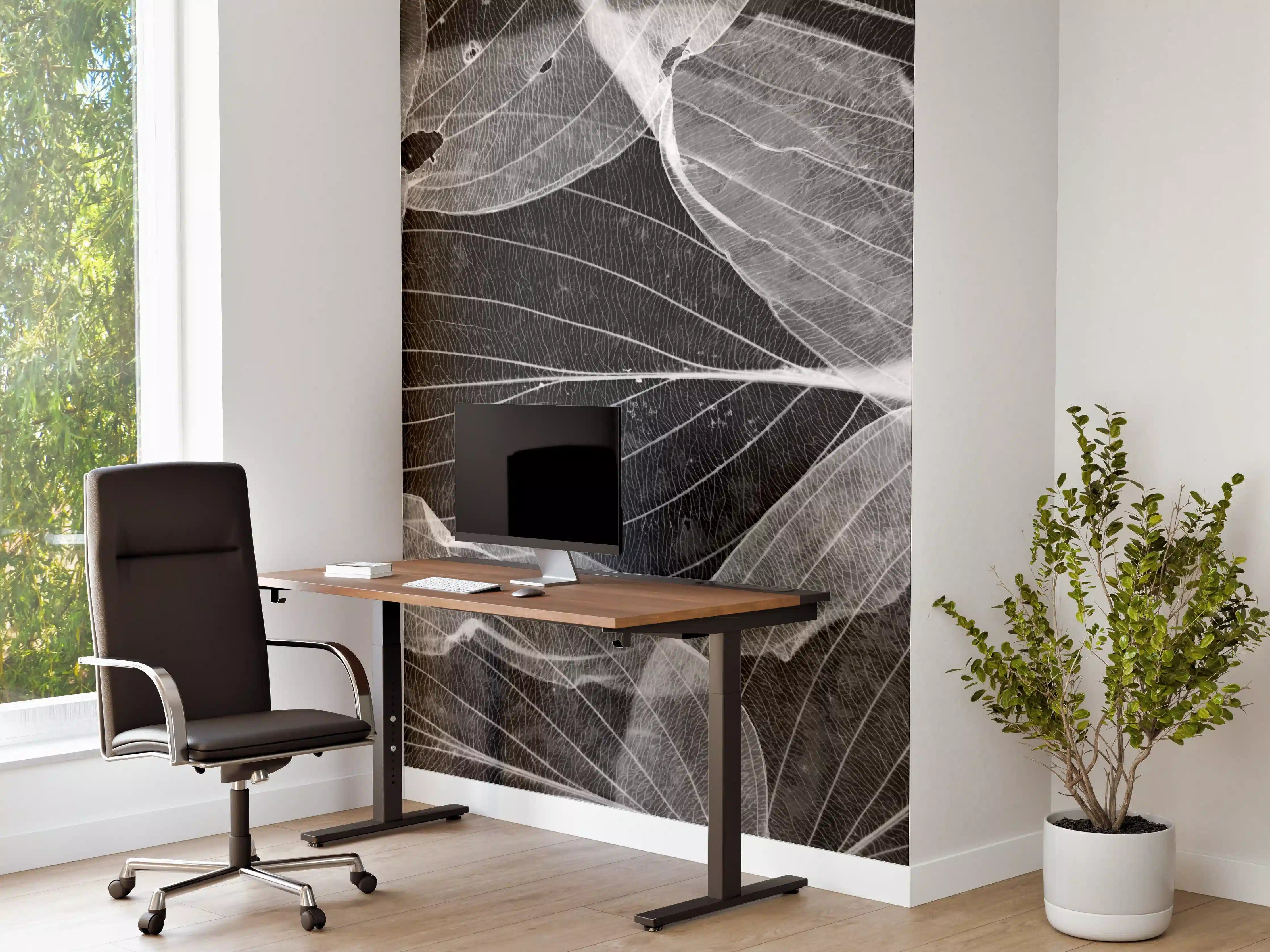 Büro Wandgestaltung - Herbstliches Blatt Schwarz-Weiß Makro