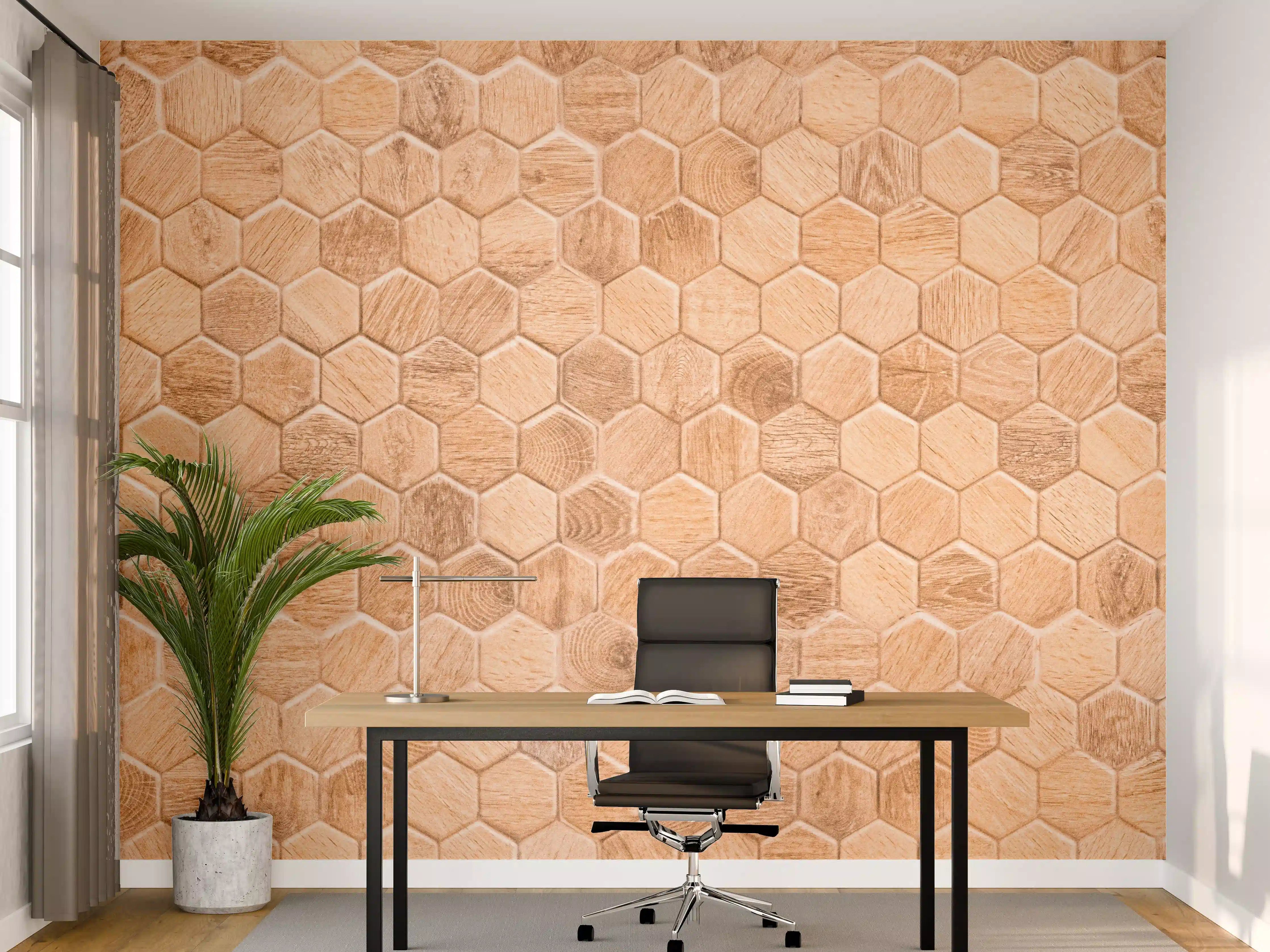 Büro Wandgestaltung - Hexagon Holz Wabenmuster