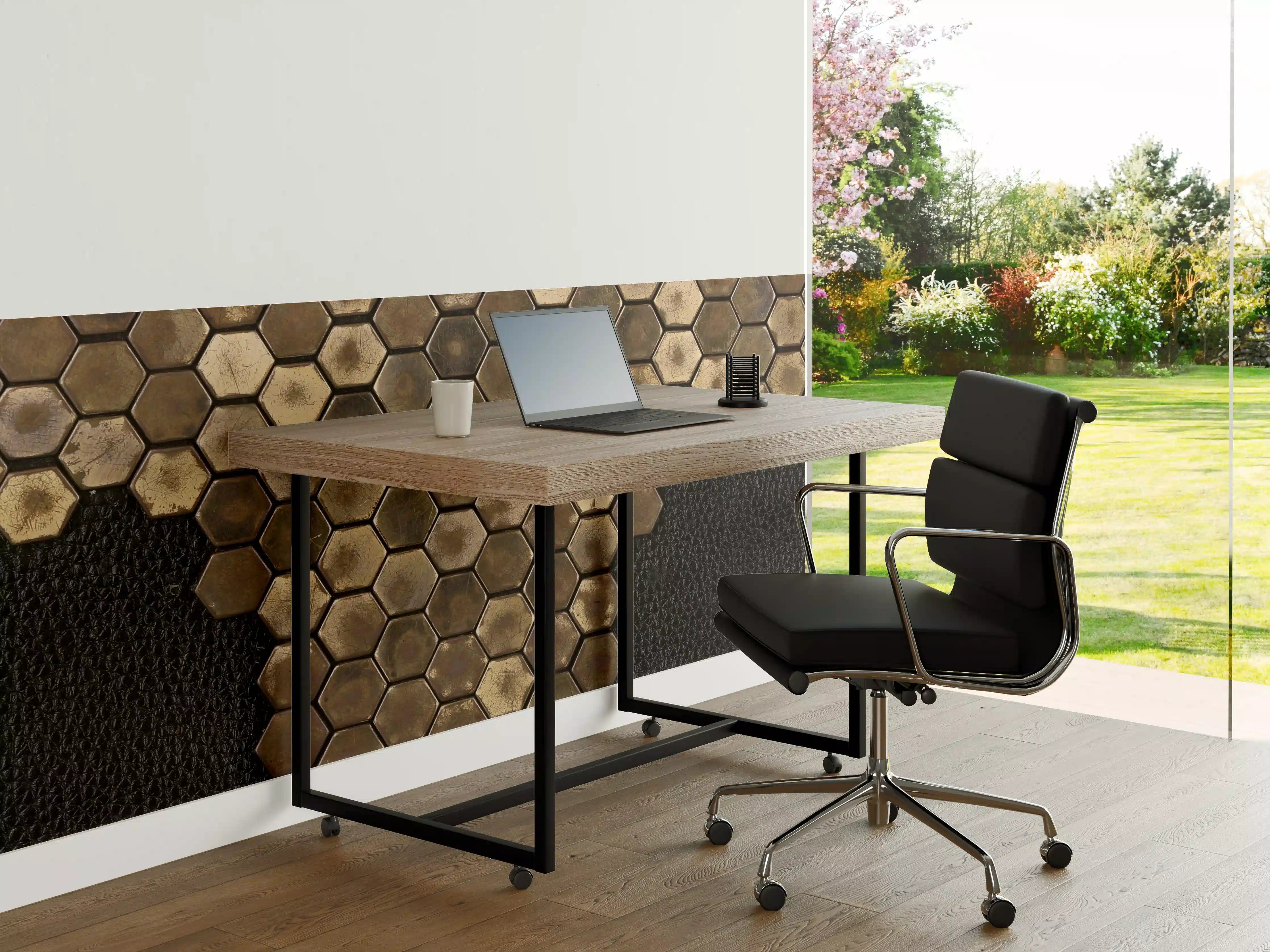Büro Wandgestaltung - Hexagonale Holz- und Gummimuster