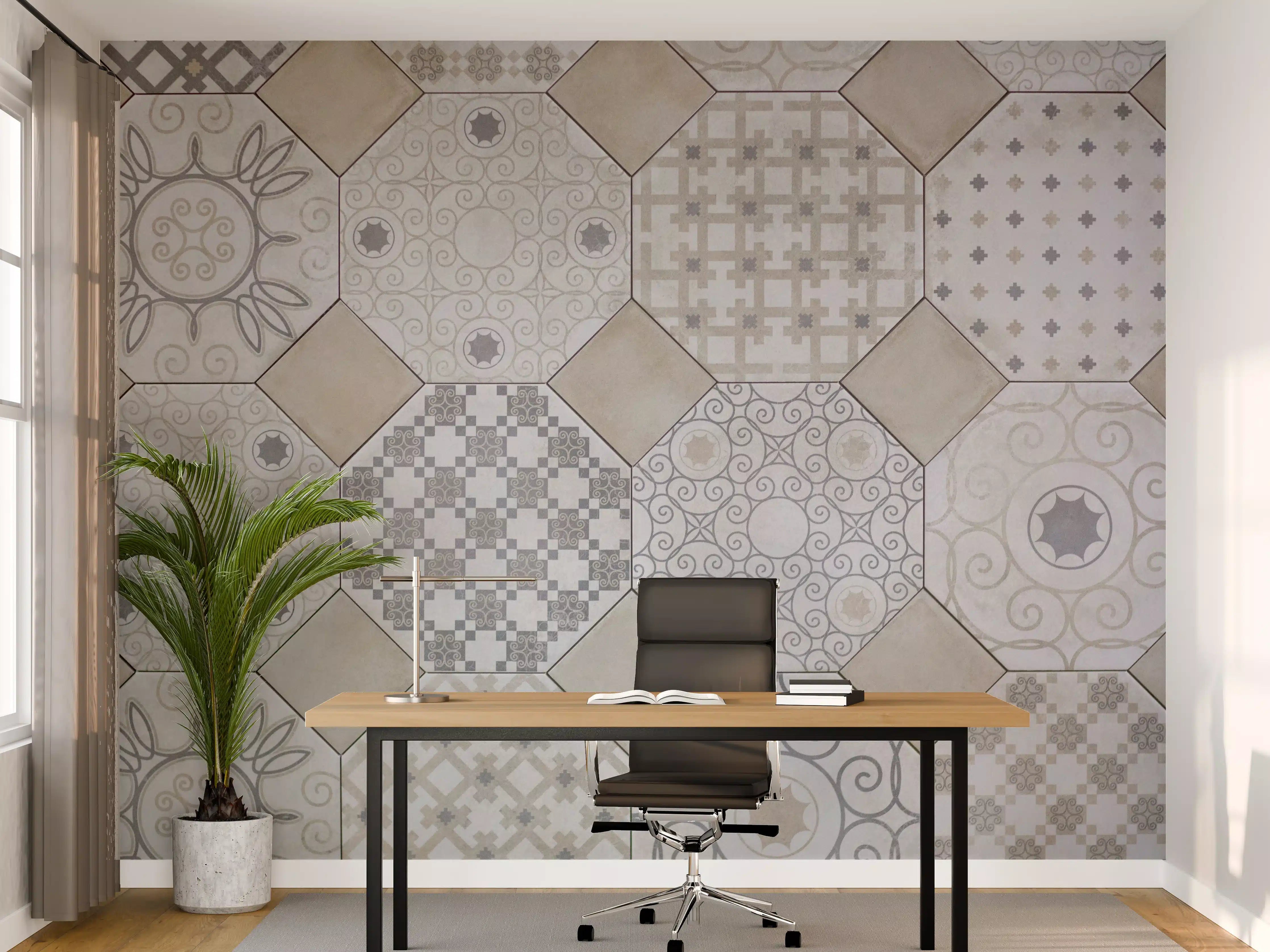 Büro Wandgestaltung - Hexagonale Weiß-Grau Fliesenmuster