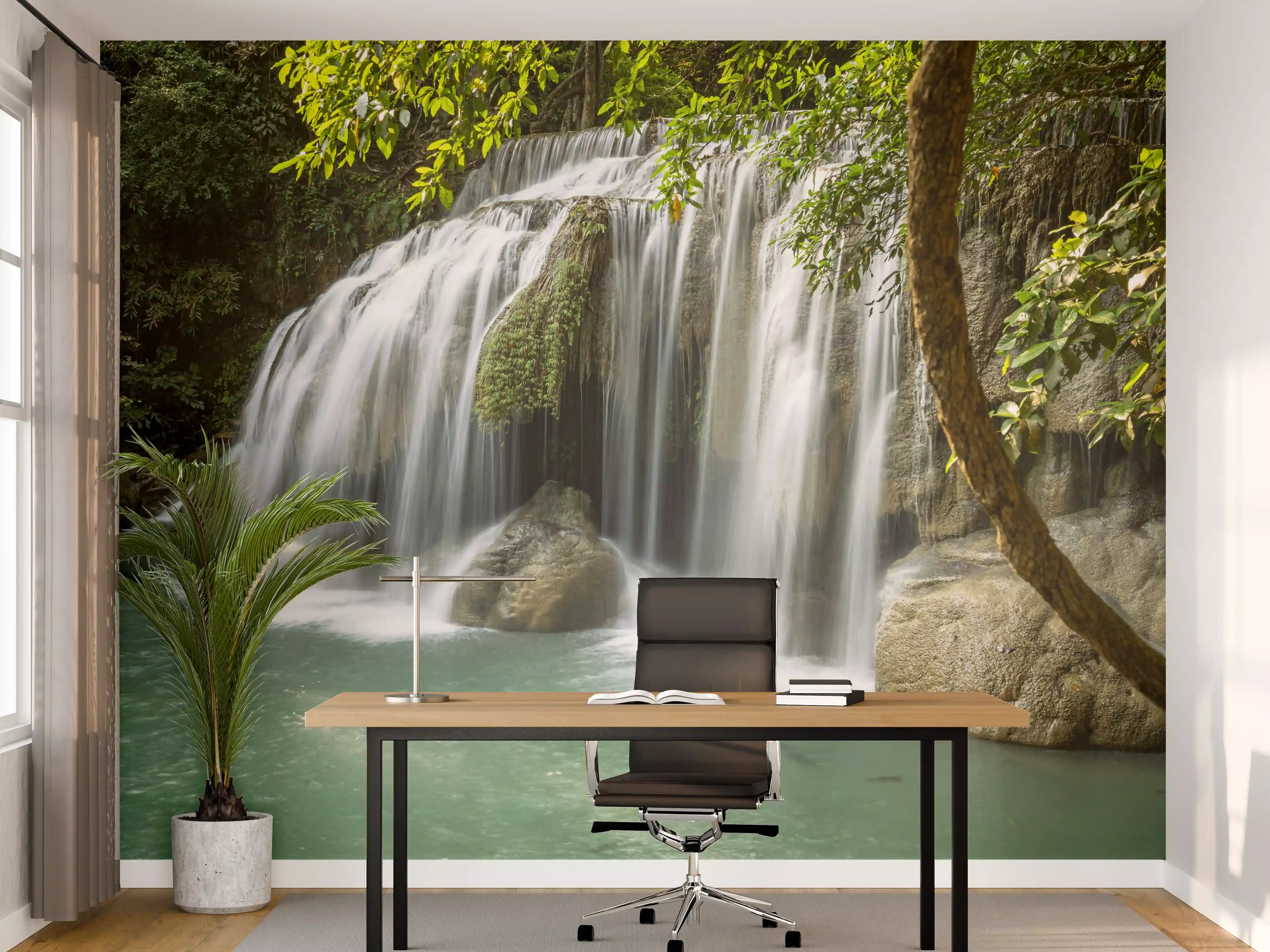 Büro Wandgestaltung - Himmlischer Erawan-Wasserfall - Thailand