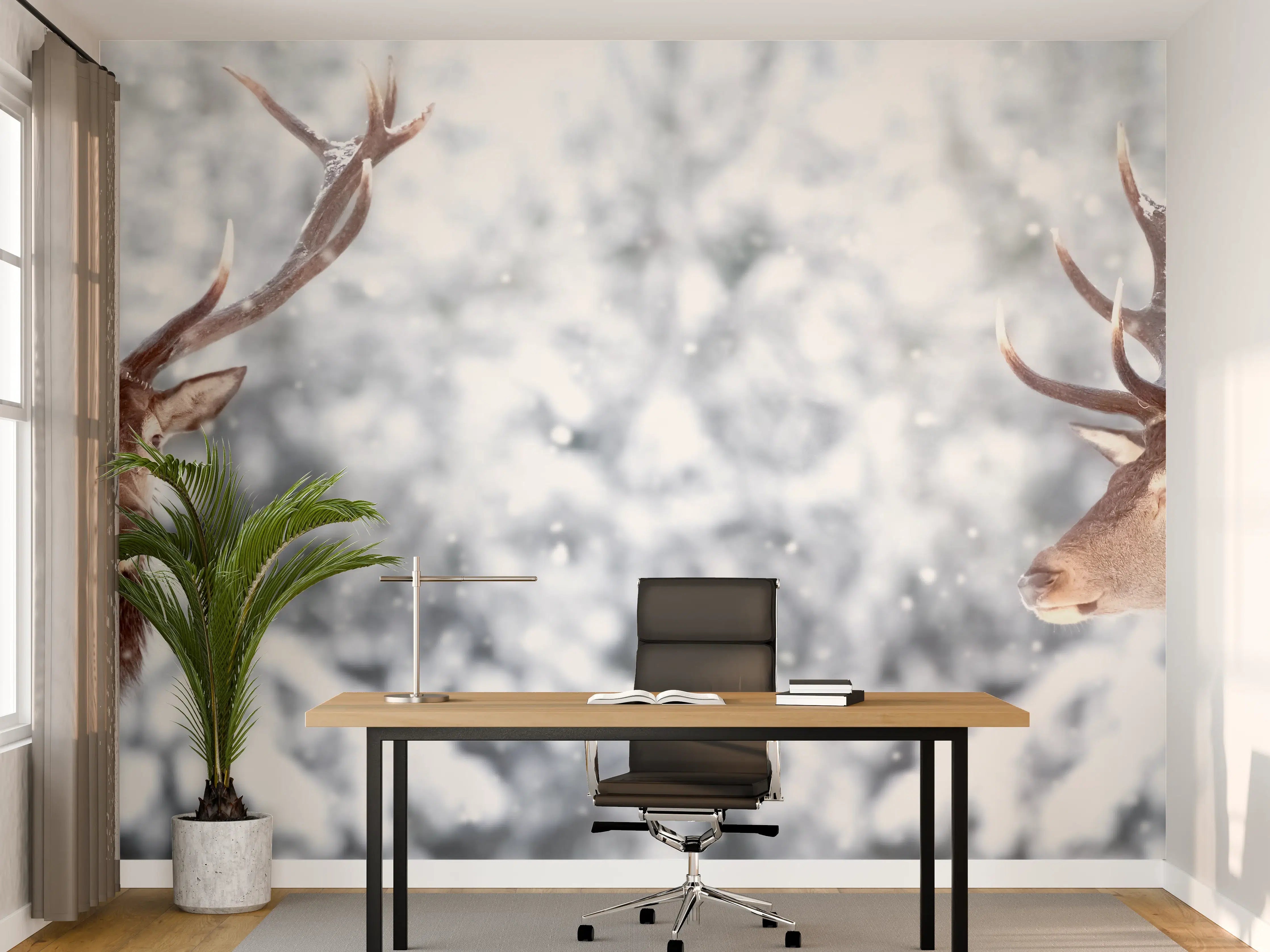 Büro Wandgestaltung - Hirsch-Paar im Winterwald