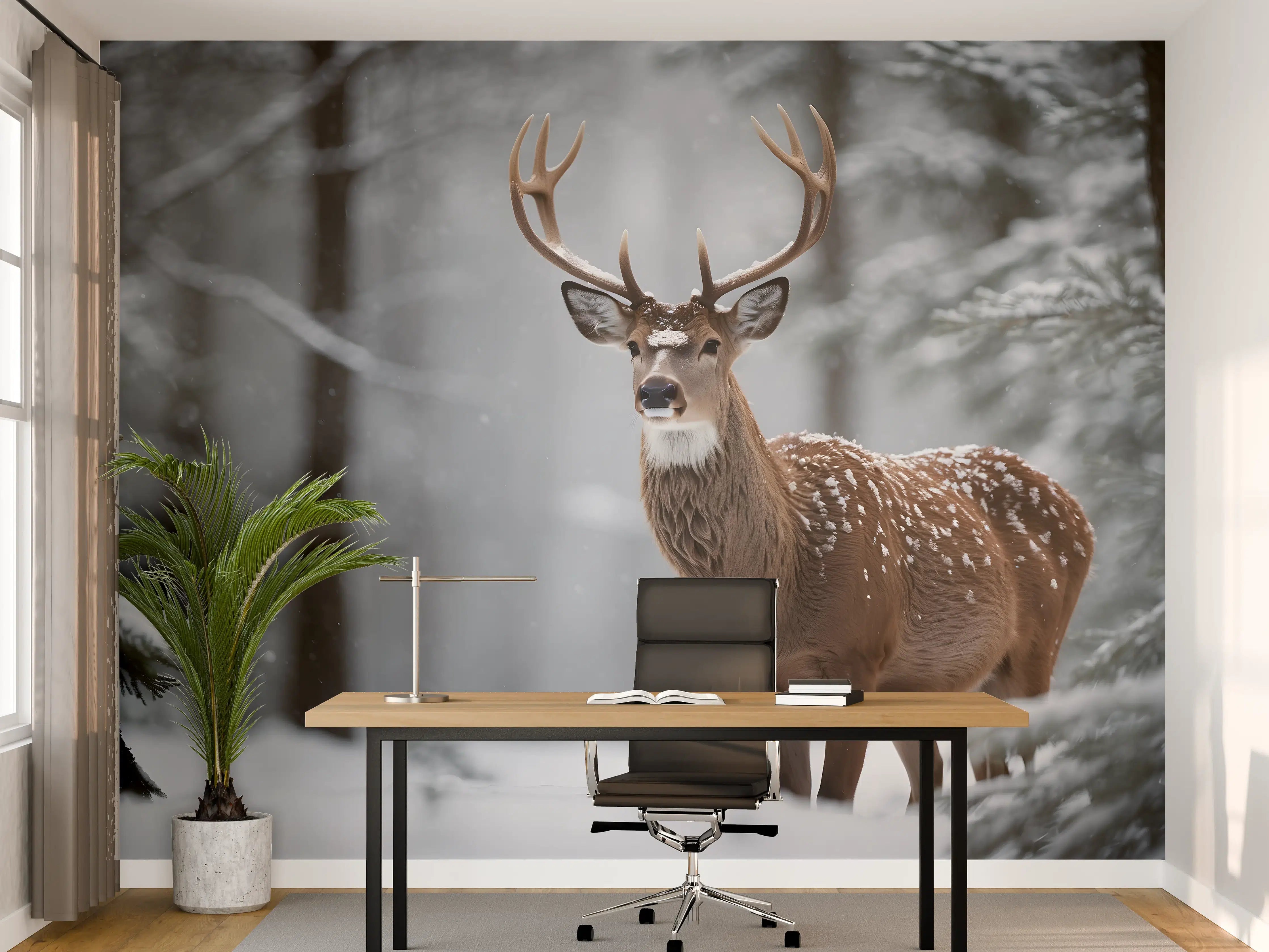 Büro Wandgestaltung - Hirsch im verschneiten Wald