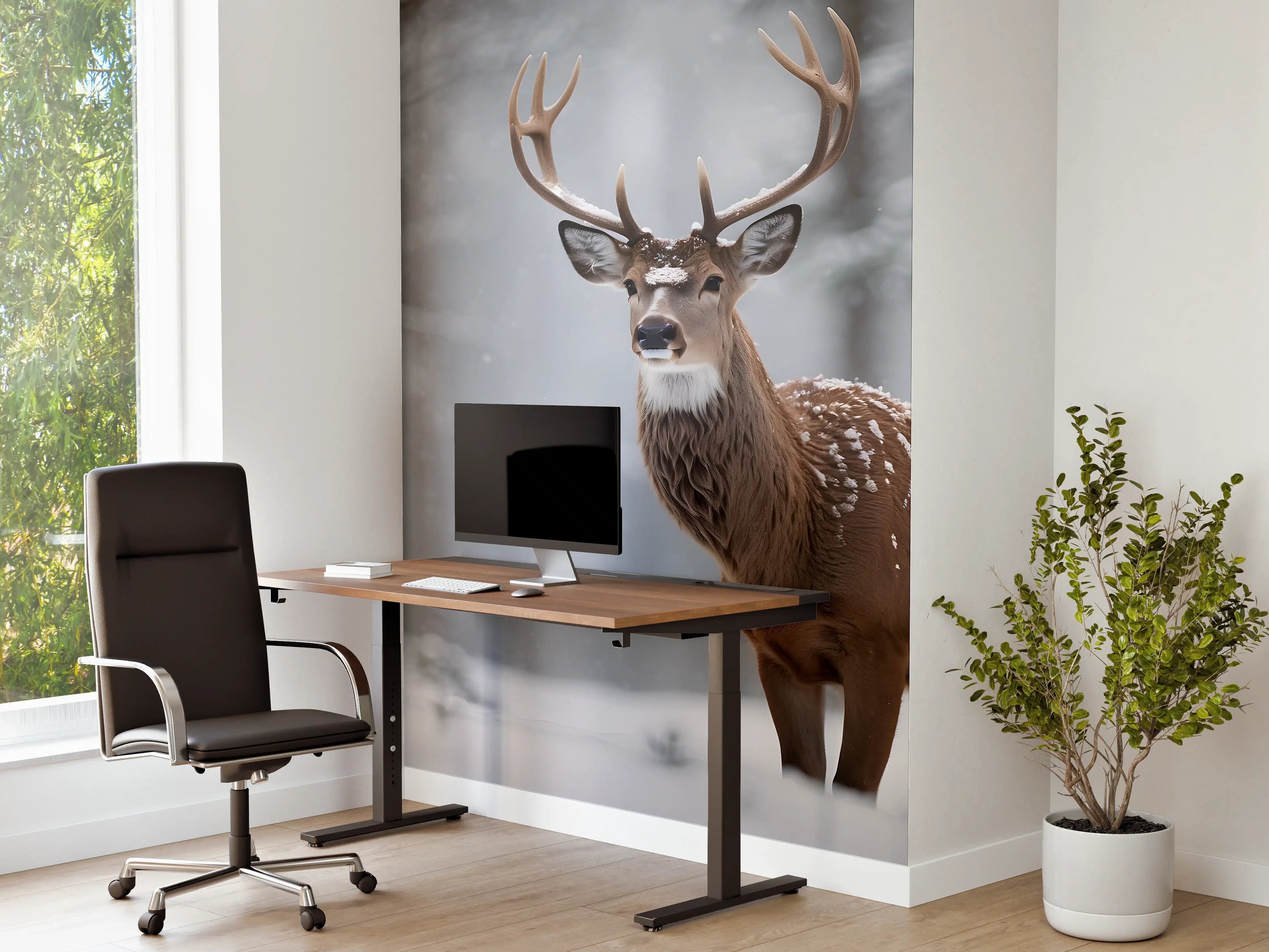 Büro Wandgestaltung - Hirsch im verschneiten Wald