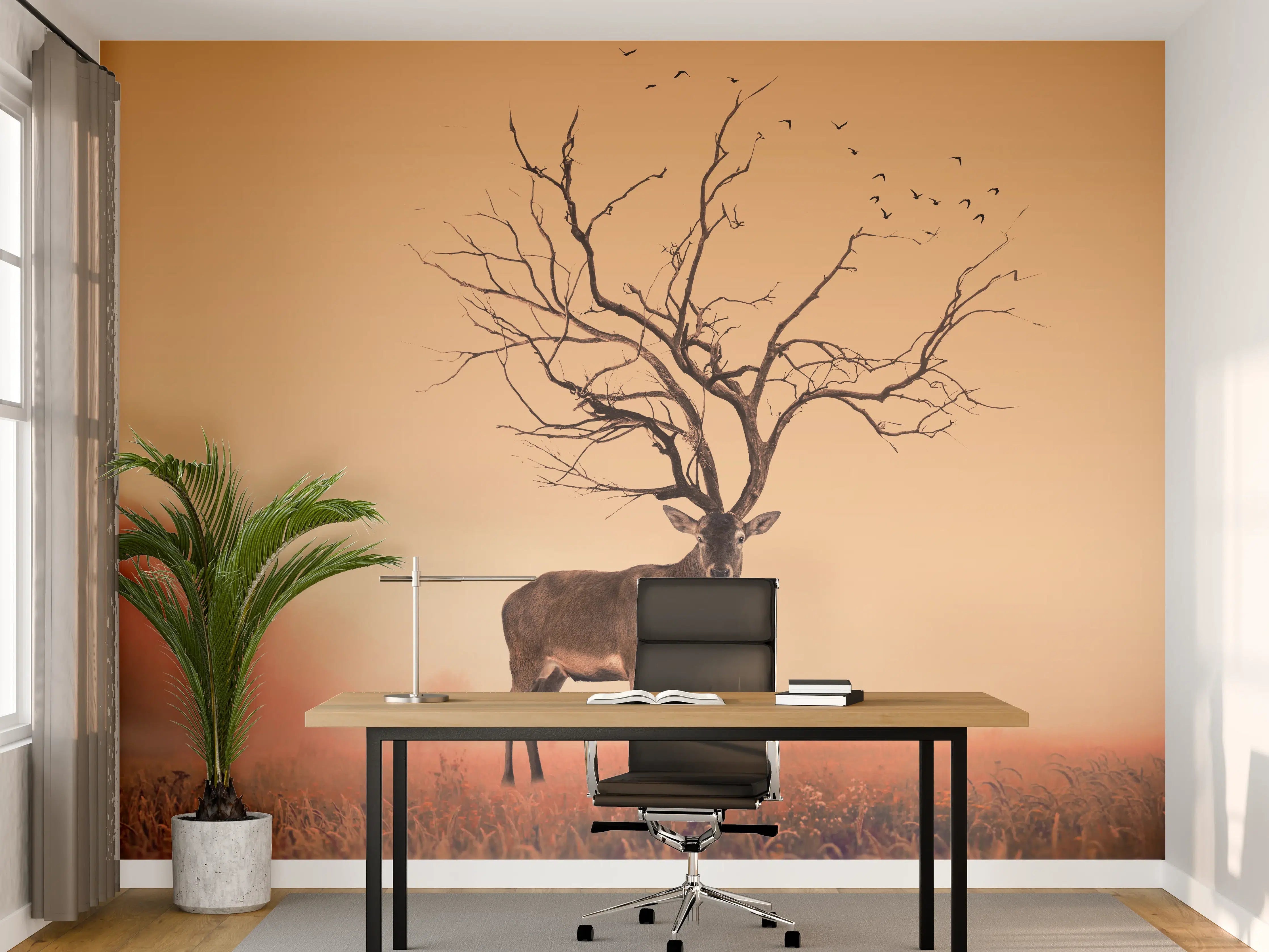 Büro Wandgestaltung - Hirsch mit abstraktem Baum-Geweih