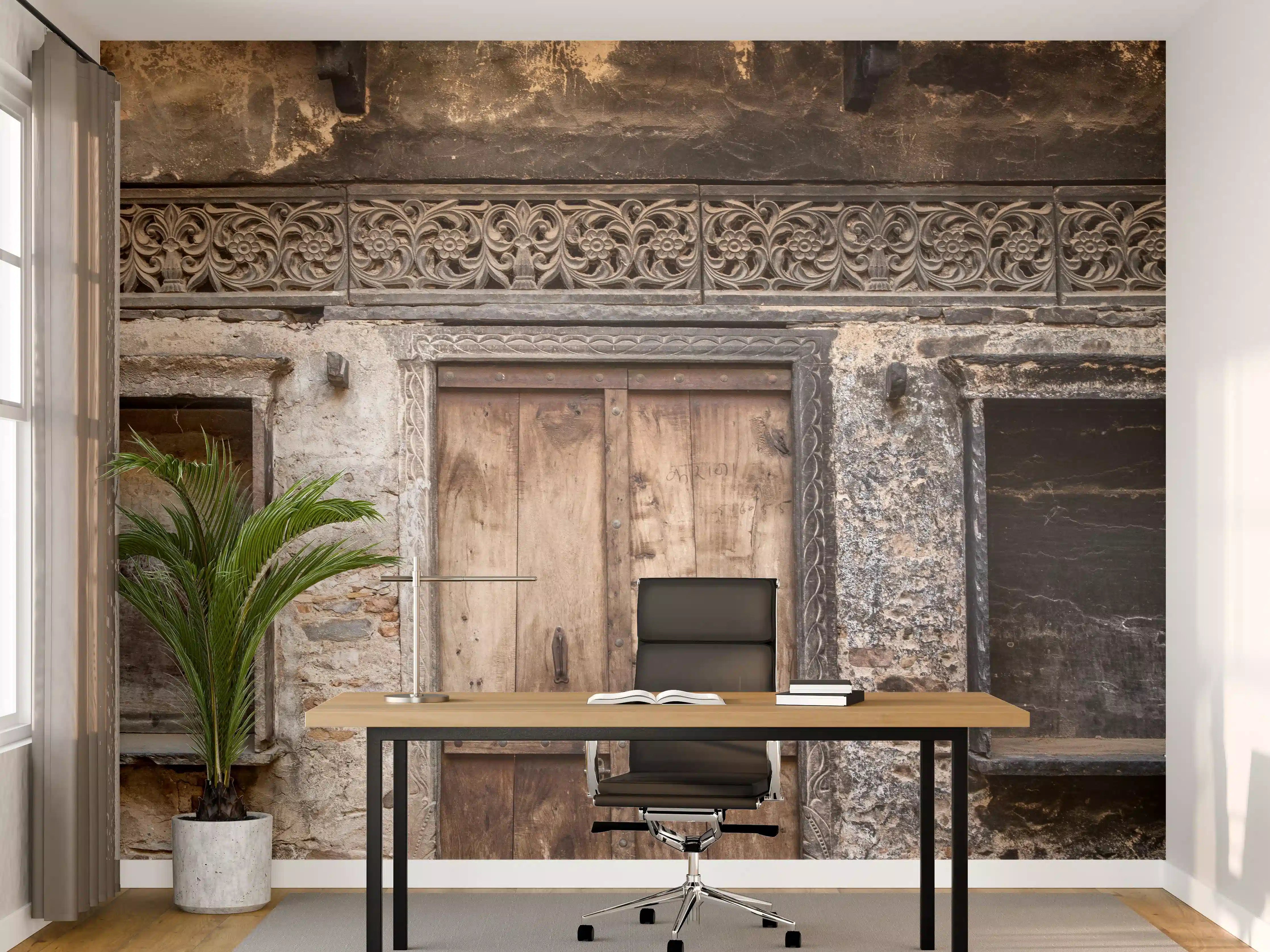Büro Wandgestaltung - Historische Holztür Textur
