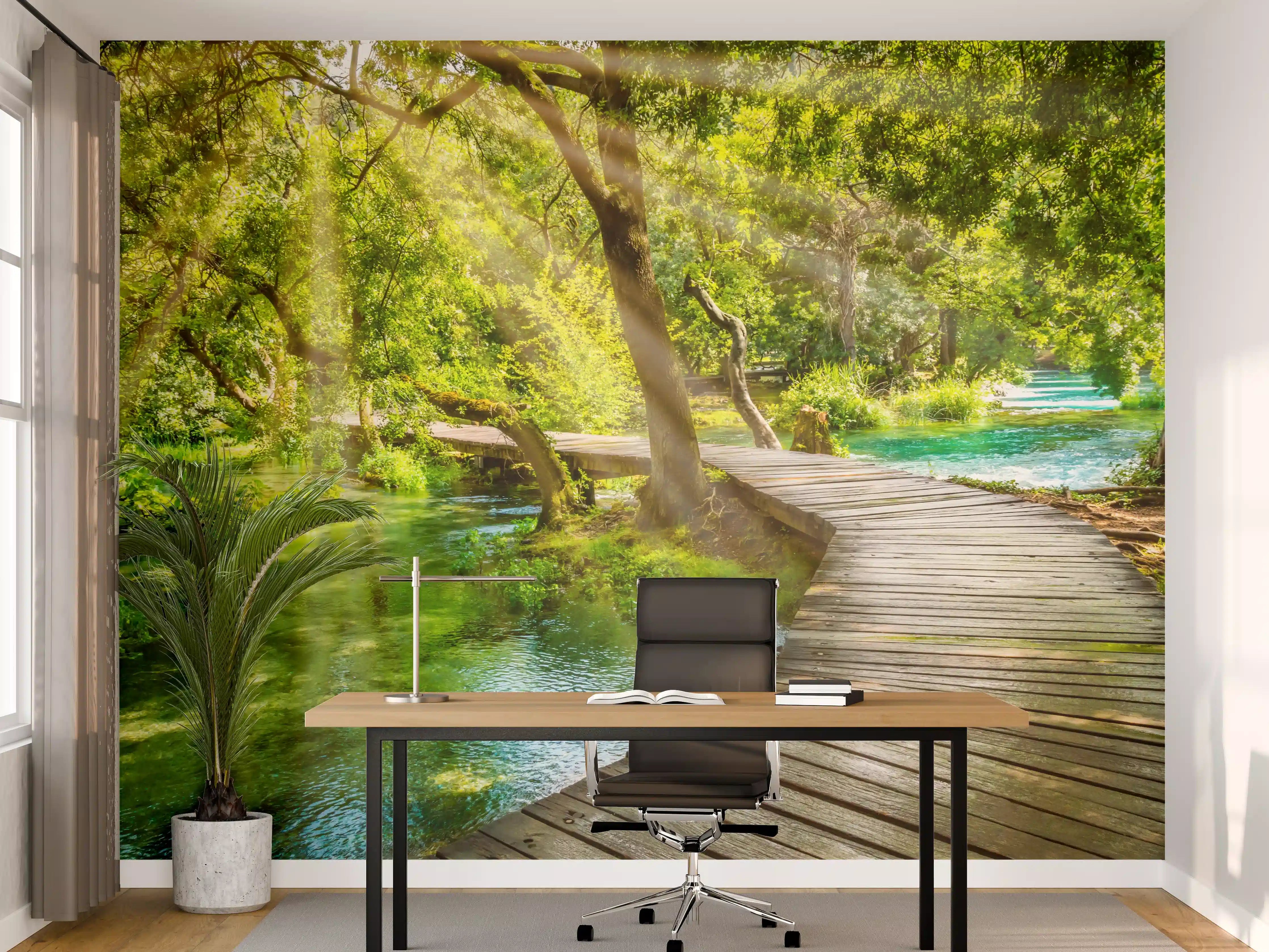 Büro Wandgestaltung - Hölzerner Fußweg über Fluss - Kroatien