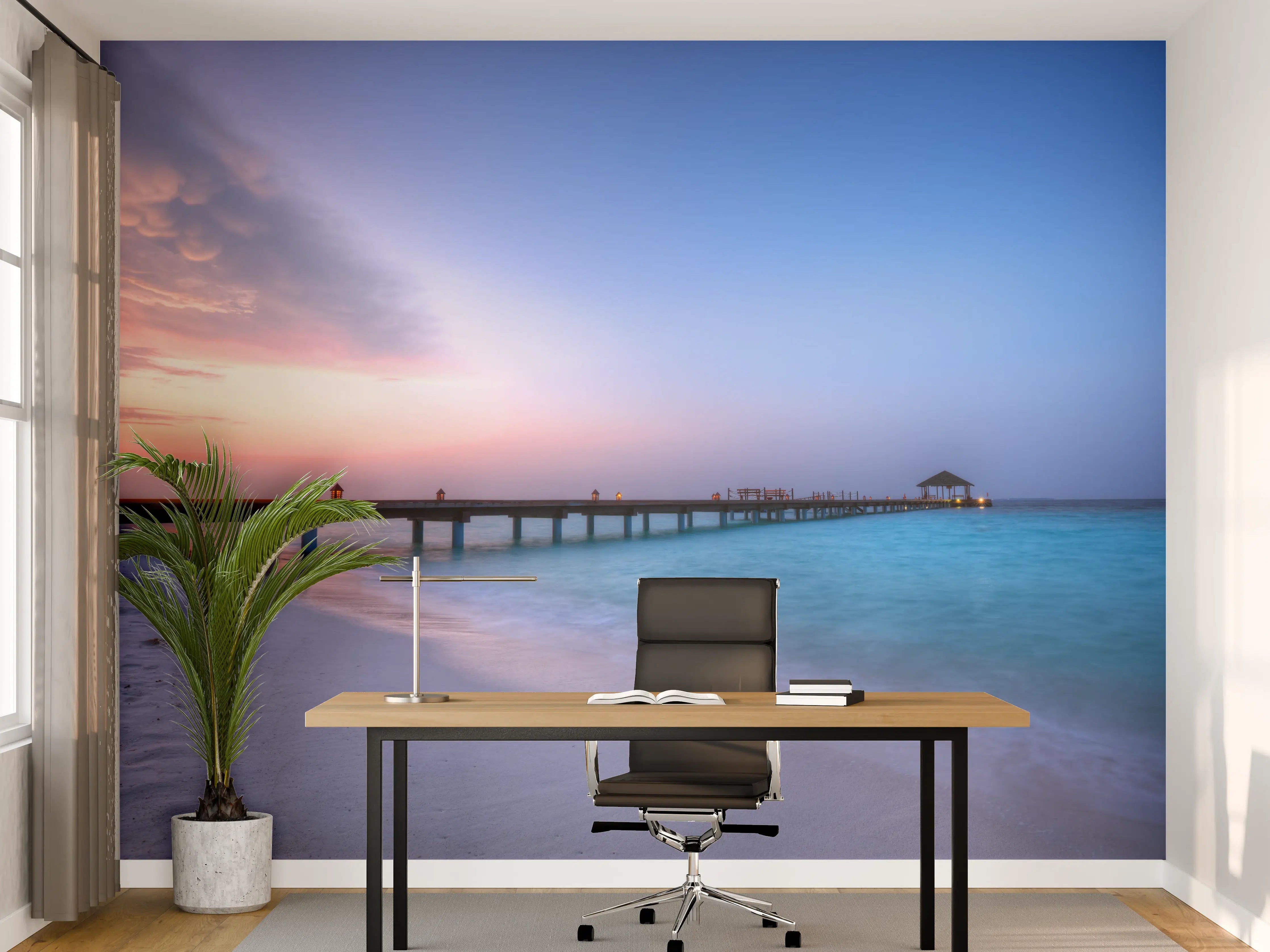 Büro Wandgestaltung - Hölzerner Steg über türkisem Meer