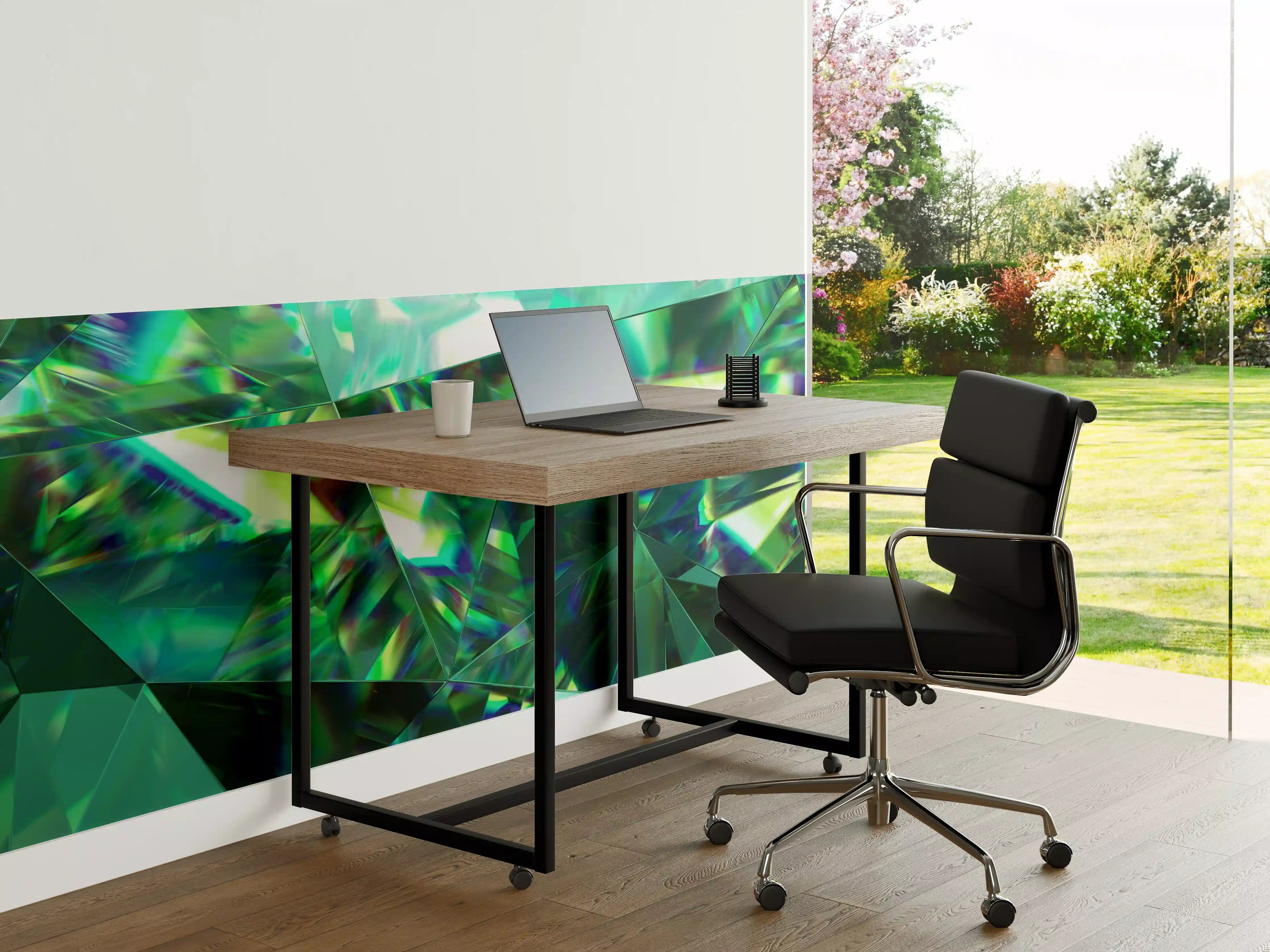 Büro Wandgestaltung - Holografische Kristallstrukturen in Grünblau